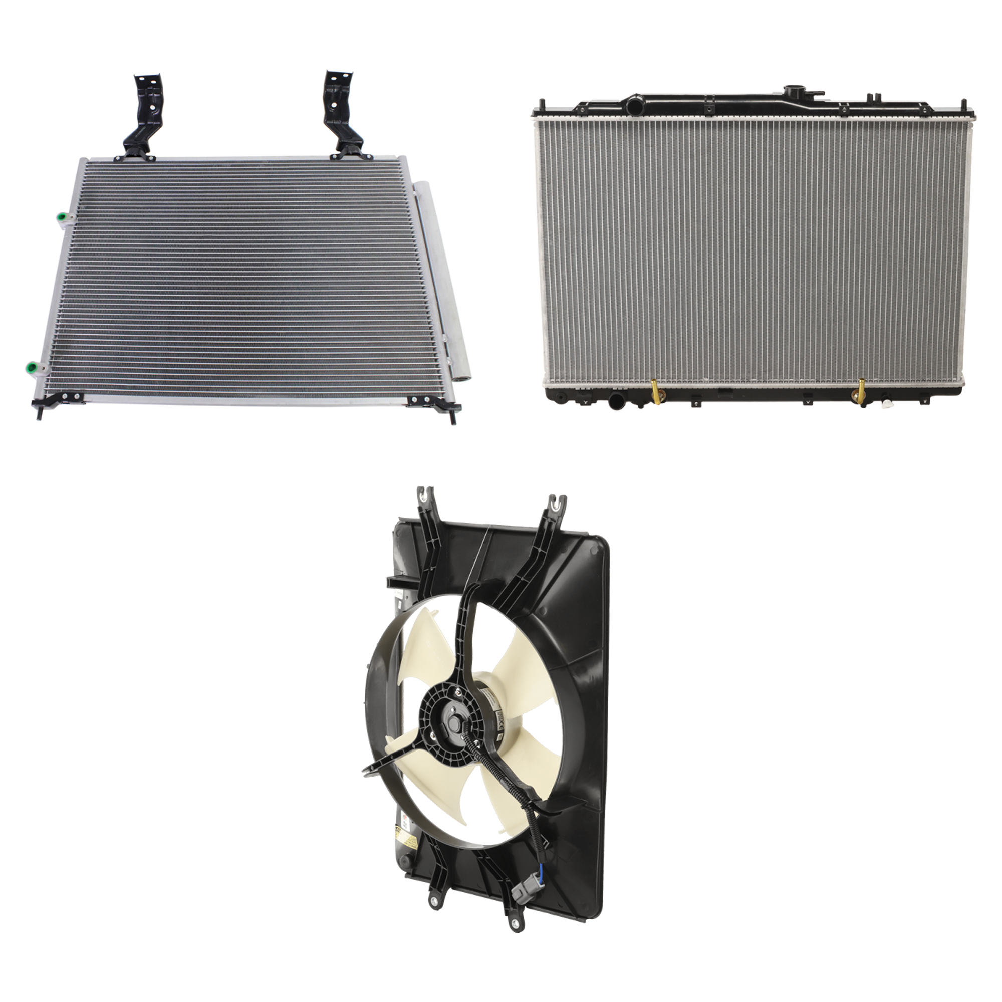 AM MDX 03-06 PILOT 05-05 A C CONDENSER RADIATOR COOLING FAN KIT 3 pc kit 3.5L Eng. 6 Cyl. SKU KIT 071124-47 Partslink AC3030104 HO3030148 AC3113106 AC3010134 HO3010185 OEM 80100S3V305-80100S9V305-38615R