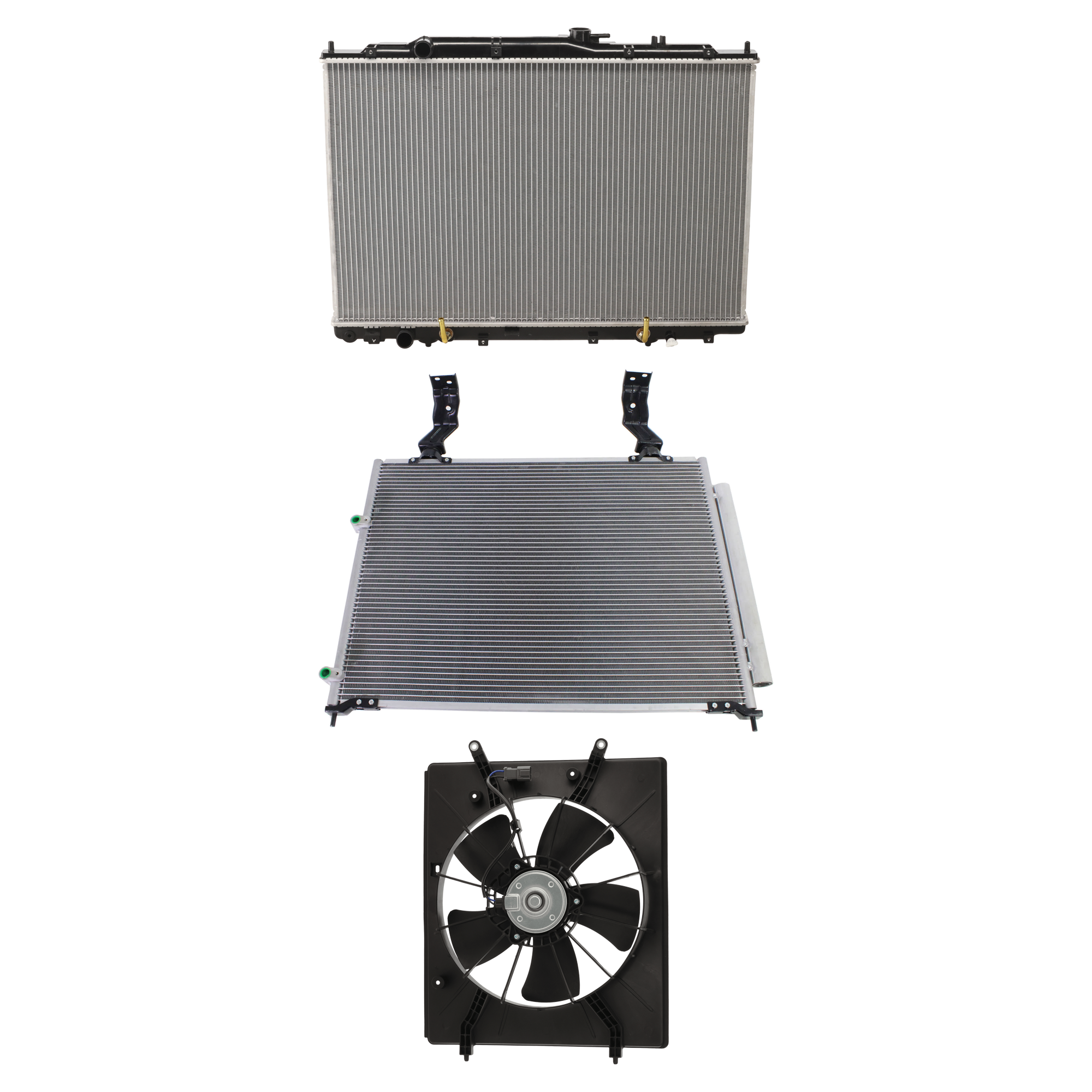 AM MDX 01-06 PILOT 03-05 A C CONDENSER RADIATOR COOLING FAN KIT 3 pc kit 3.5L Eng. 6 Cyl. SKU KIT 071124-48 Partslink AC3030104 HO3030148 AC3115105 AC3010134 HO3010185 OEM 80100S3V305-80100S9V305-19015P