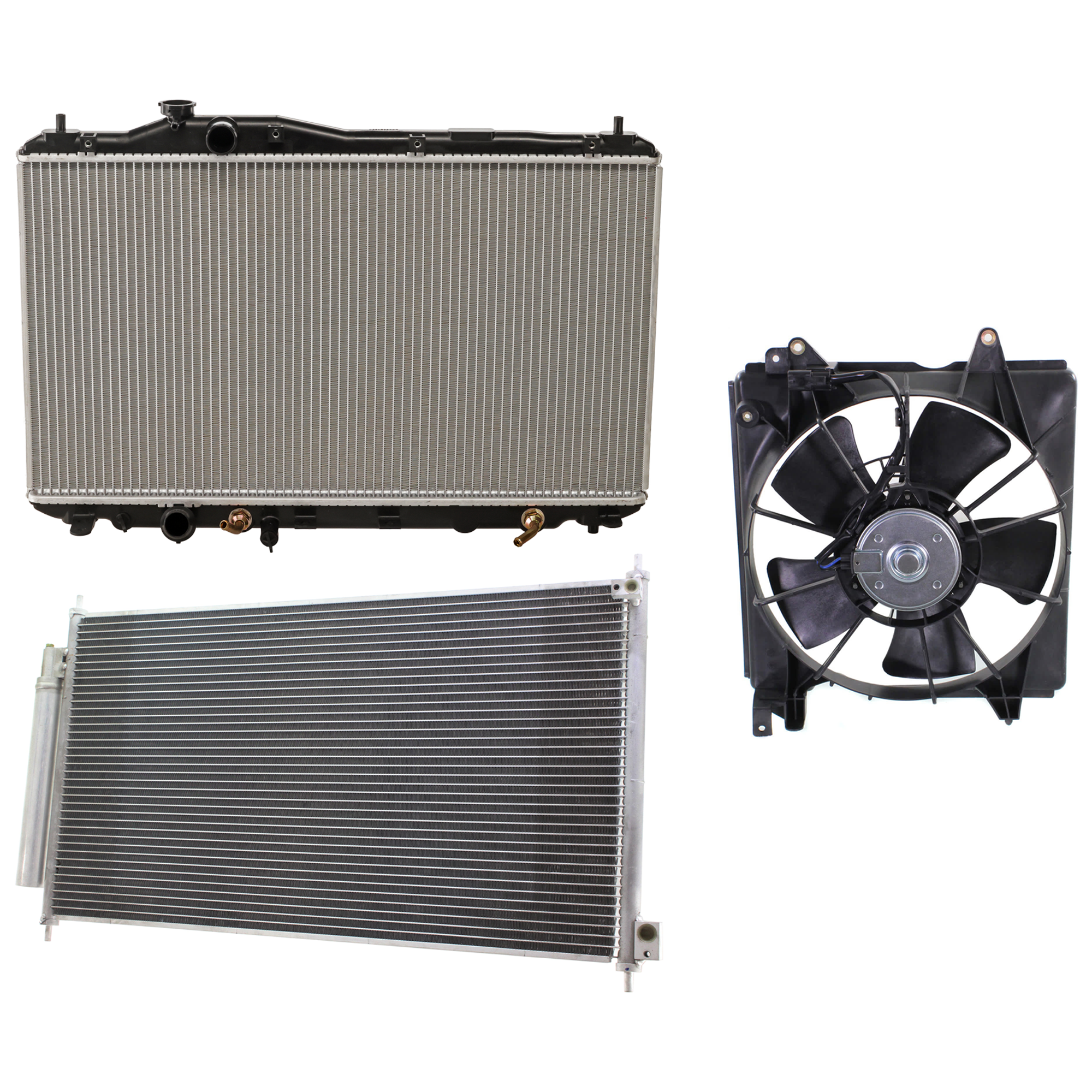 AM ILX 13-15 A C CONDENSER RADIATOR COOLING FAN KIT 3 pc kit 2.0L Eng. 4 Cyl. SKU KIT 071124-58 Partslink HO3030156 HO3115158 AC3010151 OEM 80110TR0A02-19030R1AA01 PFM 19