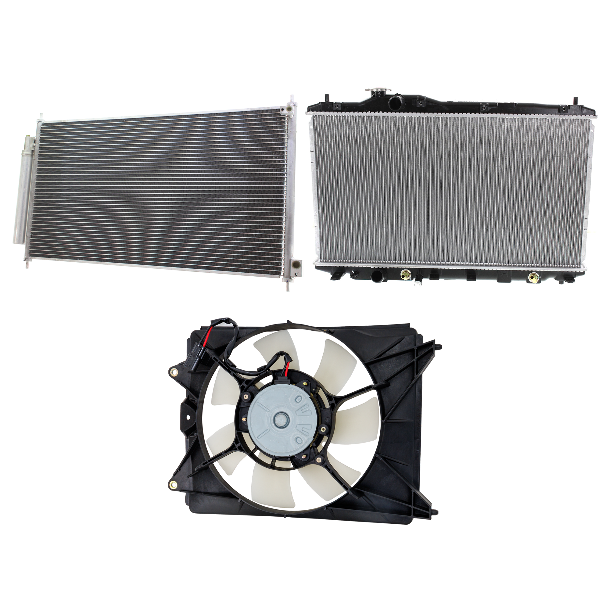 AM CIVIC 12-15 A C CONDENSER RADIATOR COOLING FAN KIT 3 pc kit 1.5L Eng. 4 Cyl. SKU KIT 071124-59 Partslink HO3030156 HO3115159 AC3010150 OEM 80110TR0A02-19030RSJE01 PFM 19