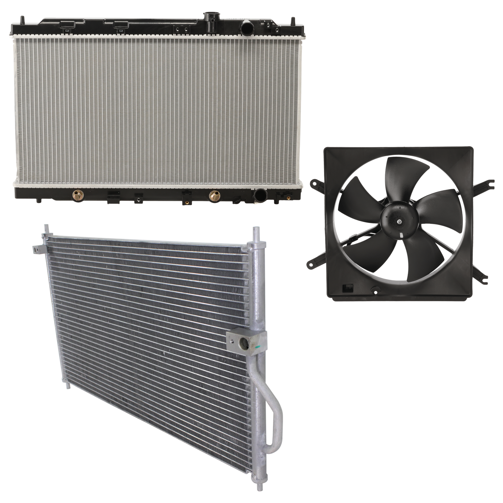 AM INTEGRA 94-01 A C CONDENSER RADIATOR COOLING FAN KIT 3 pc kit 1.8L Eng. 4 Cyl. SKU KIT 071124-67 Partslink AC3030101 AC3115101 AC3010103 OEM 80110ST7A21-19015P72003-19010P