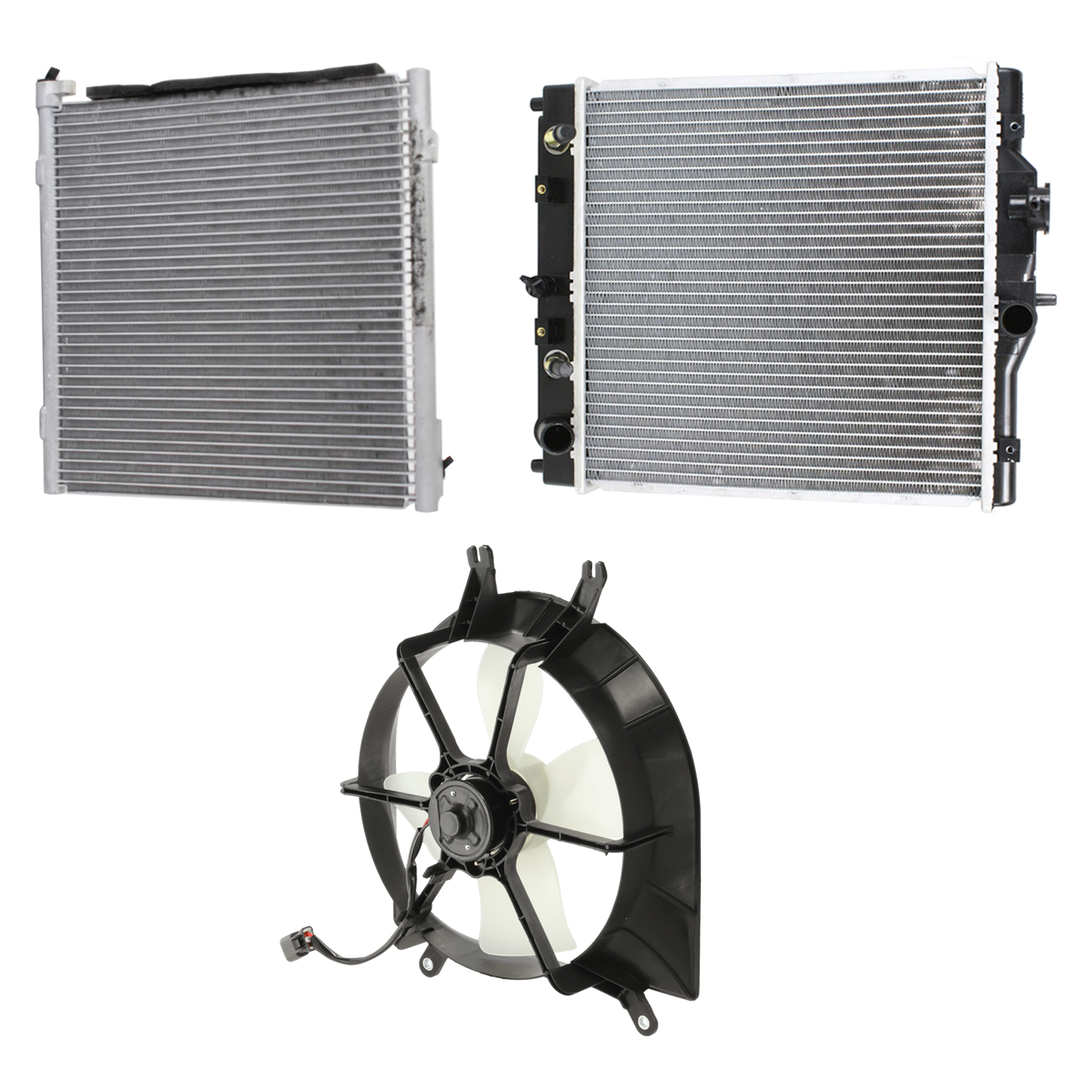 AM CIVIC EL 99-00 A C CONDENSER RADIATOR COOLING FAN KIT 3 pc kit 1.6L Eng. 4 Cyl. SKU KIT 071124-70 Partslink HO3030108 HO3115101 HO3010125 OEM 80110S01A11-19015P08013-19030P