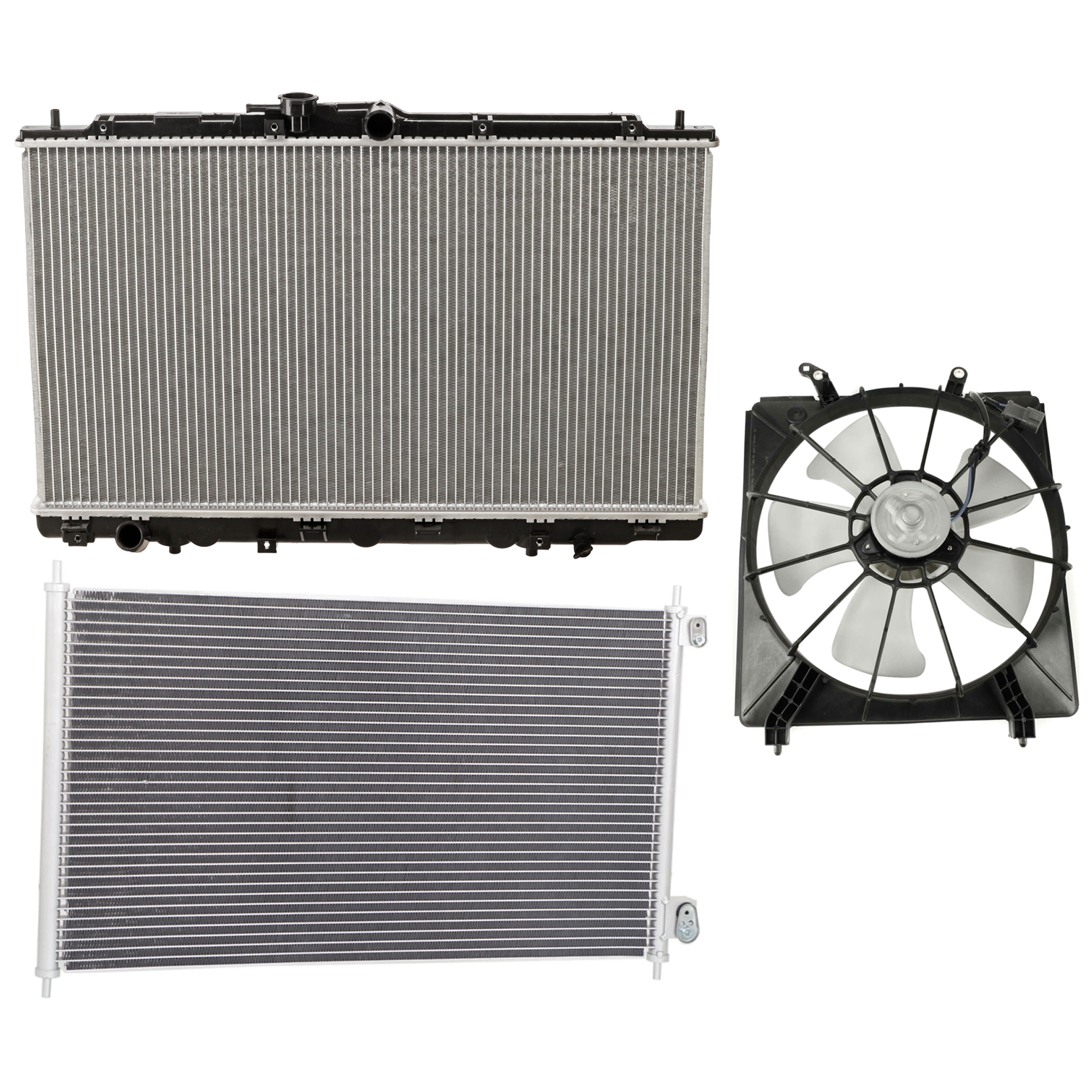 AM CL TL 02-03 A C CONDENSER RADIATOR COOLING FAN KIT 3 pc kit 3.2L Eng. 6 Cyl. SKU KIT 071124-72 Partslink HO3030102 HO3115111 AC3010117 OEM 80100S87A00-19020P8CA01 PFM 19
