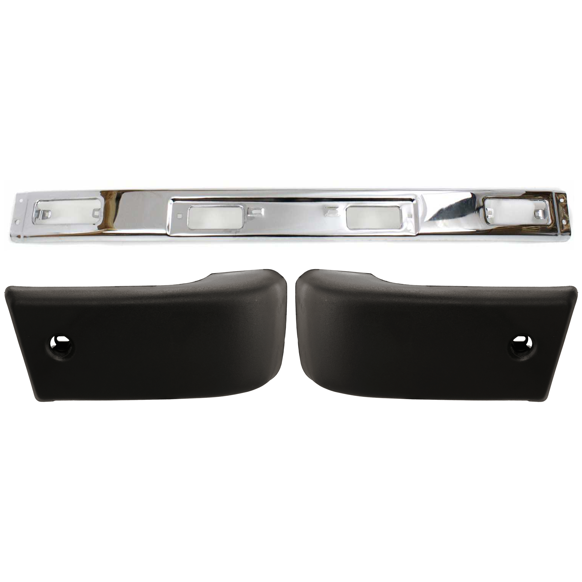 AM TOYOTA PICKUP 84-88 FRONT BUMPER 3 pc kit w Bumper End Chrome 2WD SKU KIT 071124-90 Partslink TO1002116 TO1005115 TO1004156 OEM 5211189139-5210289103-52103891