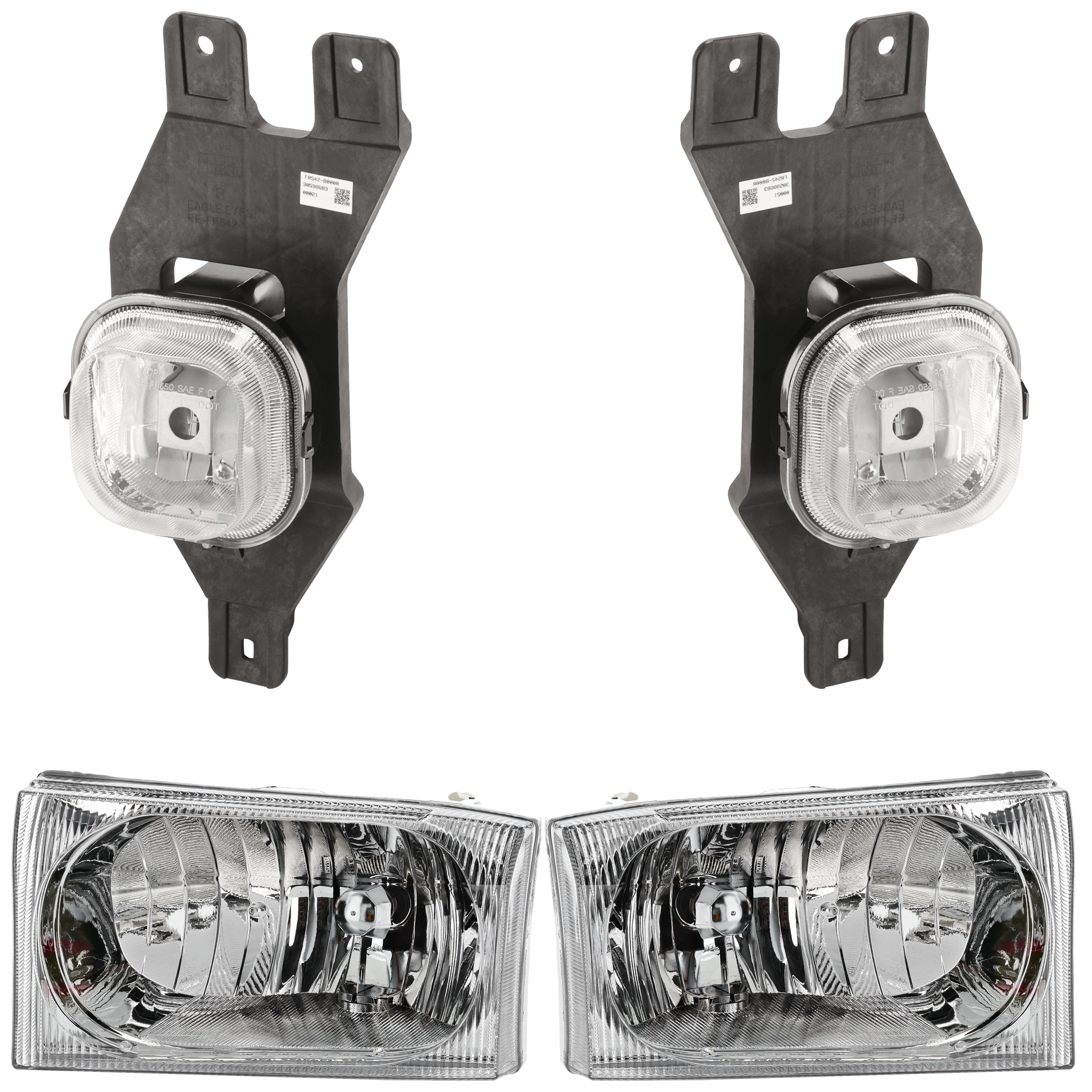 AM EXCURSION 01-04 F SERIES SUPER DUTY 02-05 HEAD LAMP RH AND LH 4 pc kit with Fog Light Assy Halogen Exc. Harley Davidson Model To 12-6-04 SKU KIT 071124-95 Partslink FO2502183 FO2503183 FO2593200 FO2592200 OEM 2C3Z13008AA 2C3Z13008AB 3C3Z15