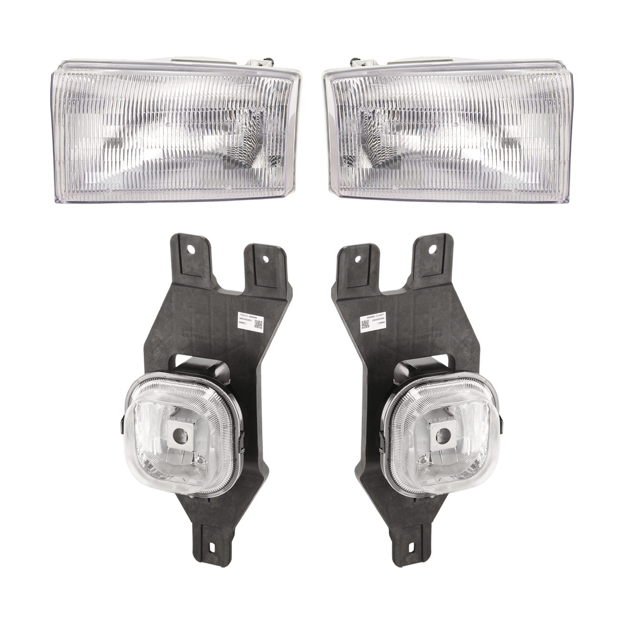 AM EXCURSION 01-01 F SERIES SUPER DUTY 99-01 HEAD LAMP RH AND LH 4 pc kit with Fog Light Assembly Halogen Composite Type All Cab Types SKU KIT 071124-99 Partslink FO2502147 FO2503147 FO2593200 FO2592200 OEM 1C3Z13008AA 1C3Z13008BA 3C3Z15
