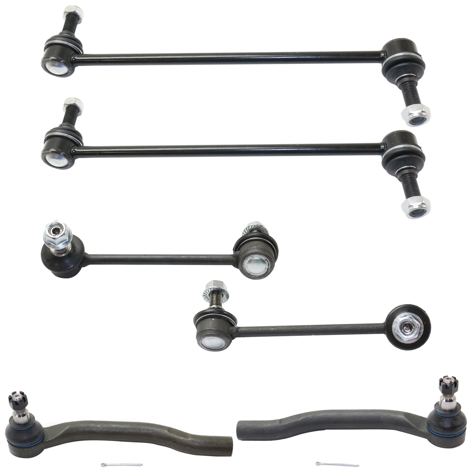 AM MDX 01-05 PILOT 03-05 FRONT TIE ROD END RH AND LH Outer 6 pc kit with Sway Bar Link SKU KIT 071124 C101 OEM 53540S3VA02-53560S3VA02-52325S