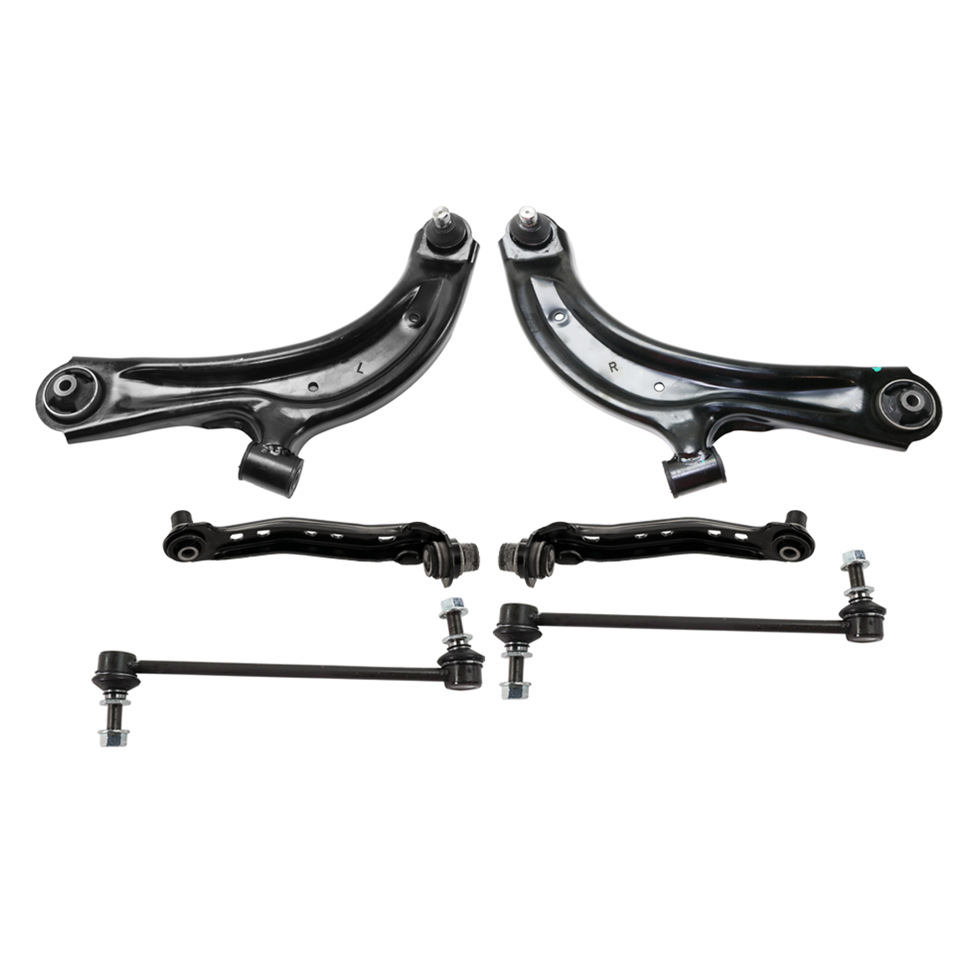 AM NV200-13-14 FRONT CONTROL ARM RH AND LH Upper and Lower 6 pc kit with Sway Bar Link SKU KIT 071124 C117 OEM 545003SH2A 545009AM1A 545013SH