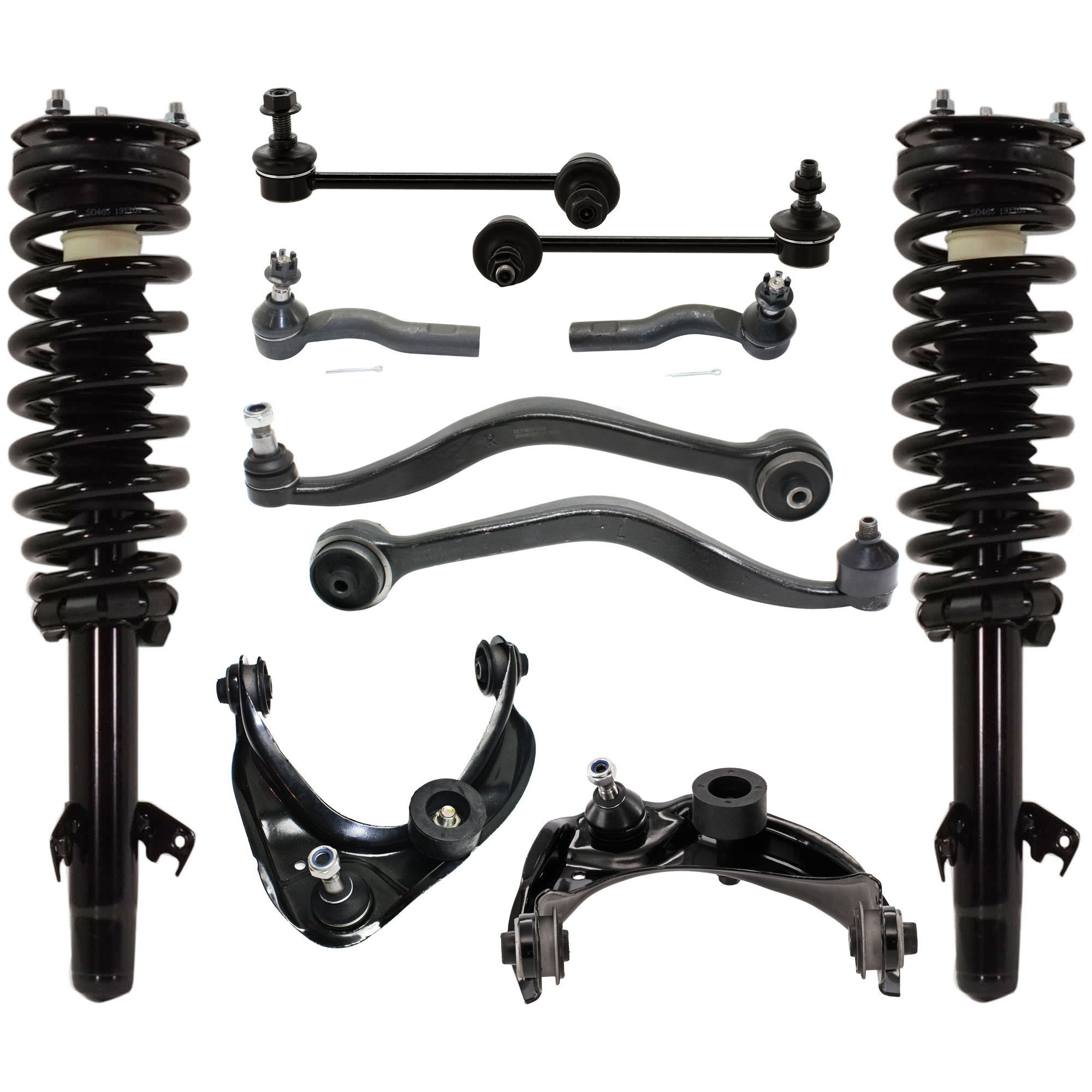 AM MAZDA 6-06-08 FRONT SHOCK ABSORBER AND STRUT ASSEMBLY RH AND LH 10 pc kit with Control Arm Sway Bar Link and Tie Rod End SKU KIT 071124 C11 OEM GM9A34900H 2335527L 2701524564