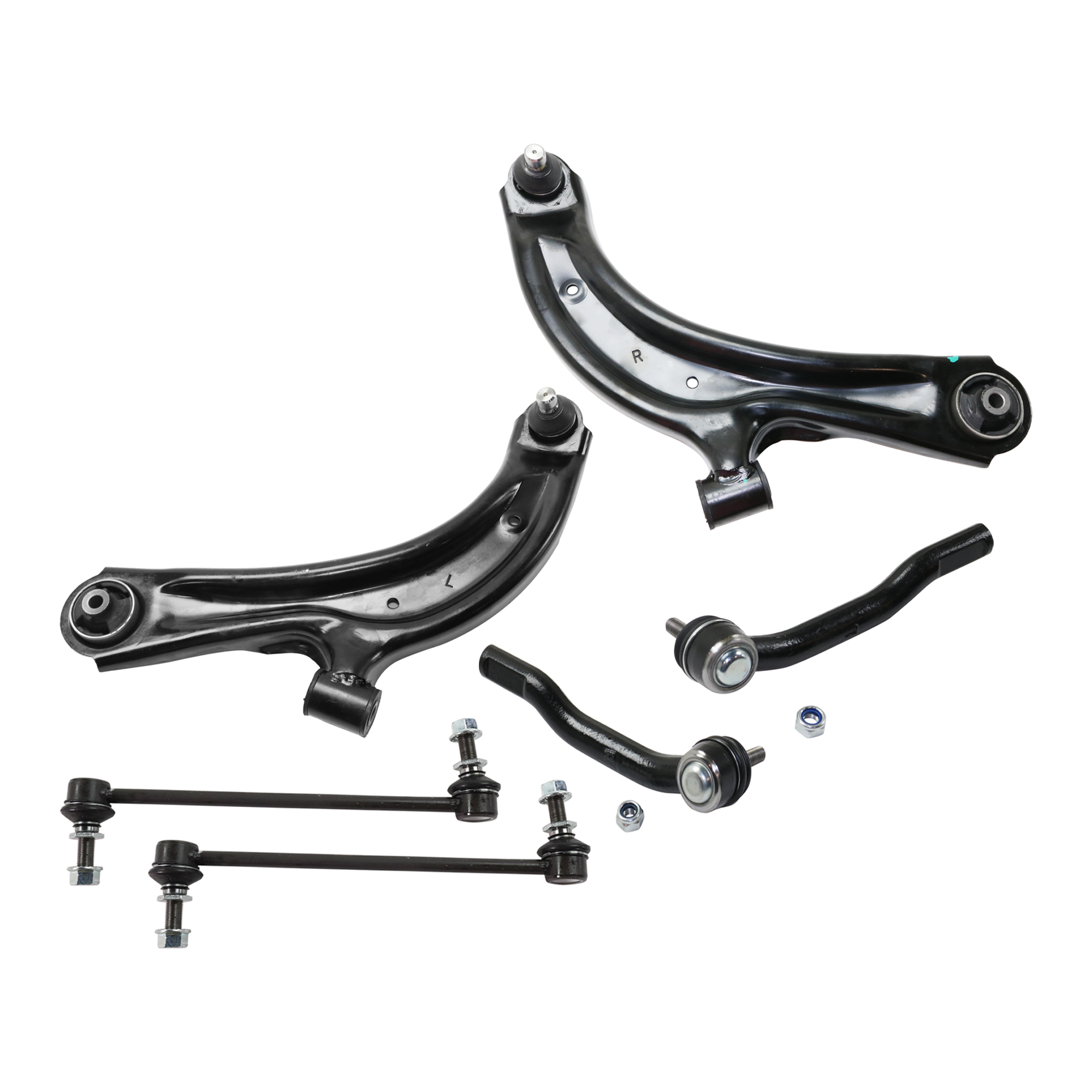 AM NV200 SENTRA 13-14 FRONT CONTROL ARM RH AND LH Lower 6 piece kit with Sway Bar Link and Tie Rod End SKU KIT 071124 C120 OEM 545003SH2A 545009AM1A 545013SH