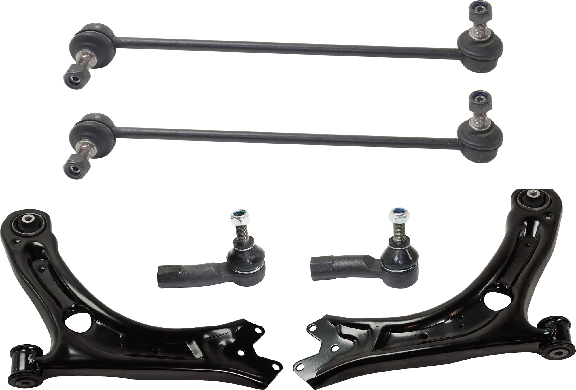 AM PASSAT 12-20 BEETLE 12-19 FRONT CONTROL ARM RH AND LH 6 pc Kit with Sway Bar Link and Tie Rod End SKU KIT 071124 C125 OEM 561407151A 561407151C 56140715