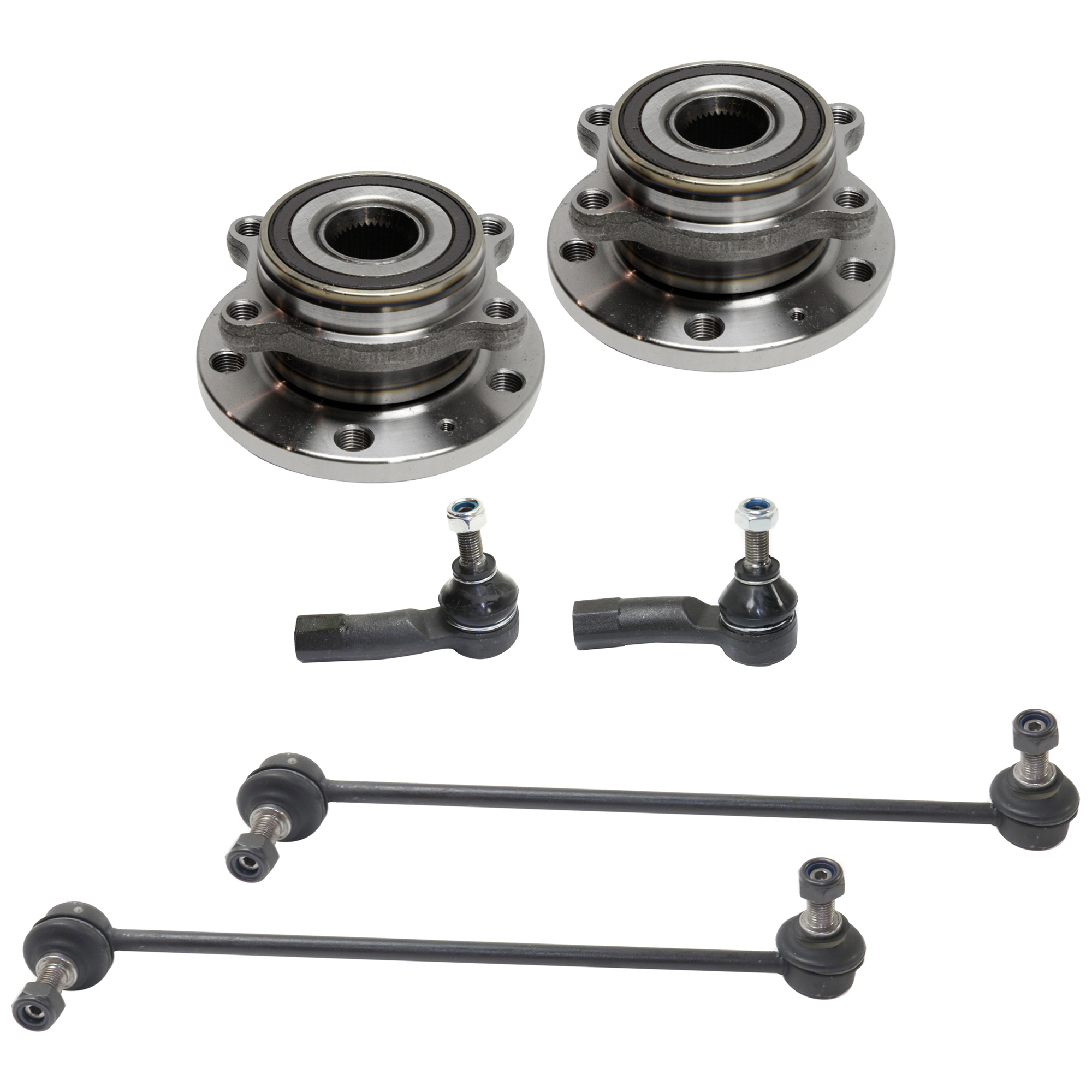 AM A3-09-13 PASSAT 06-20 FRONT AND REAR HUB ASSEMBLY RH AND LH 6 pc kit with Sway Bar Link and Tie Rod End SKU KIT 071124 C136 OEM 5K0498621-18444-1015628-265160