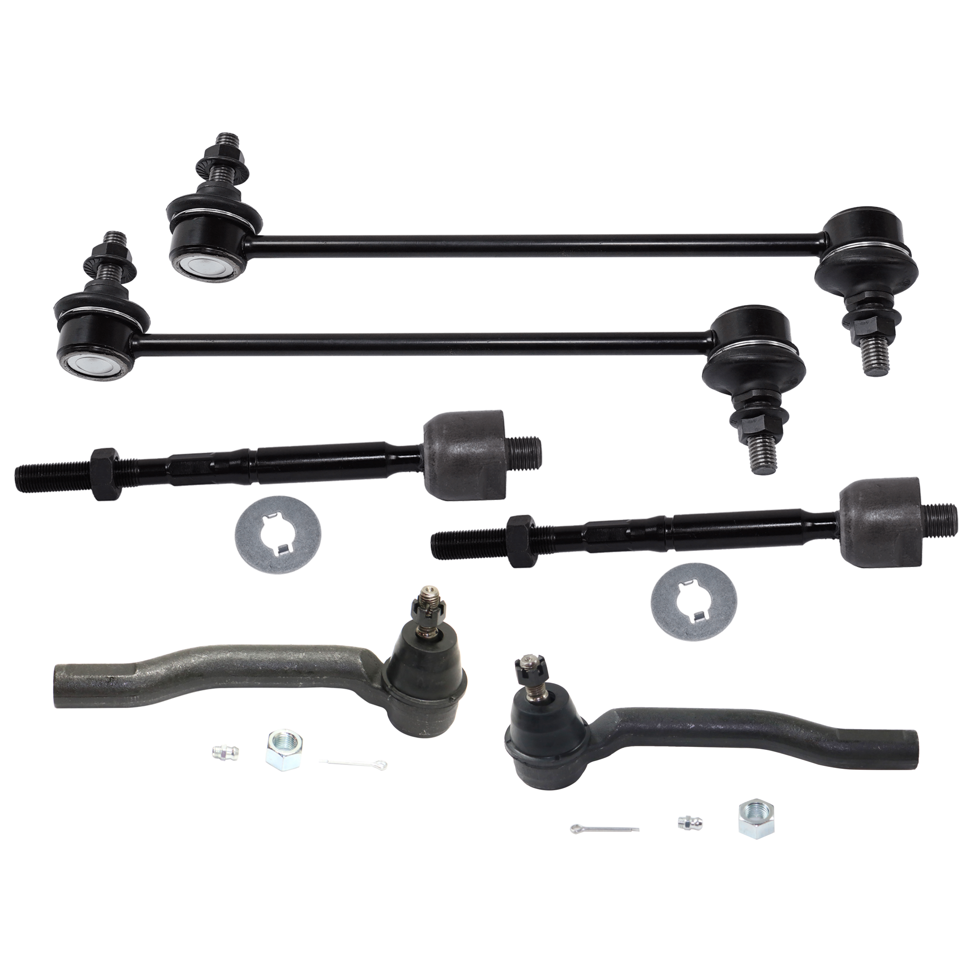 AM 07-12 VERSA CUBE 09-14 FRONT SWAY BAR LINK 6 piece kit with Tie Rod End SKU KIT 071124 C158 Partslink NI4521103 NI4520103 OEM 1017014-2653084-5451798-45G208