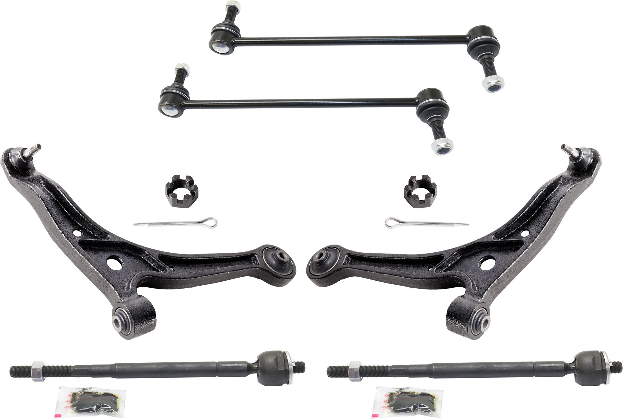 AM ODYSSEY 99-01 FRONT CONTROL ARM RH AND LH Lower 6 piece kit with Sway Bar Link and Tie Rod End SKU KIT 071124 C165 OEM 51350S0XA02-51360S0XA02-18315