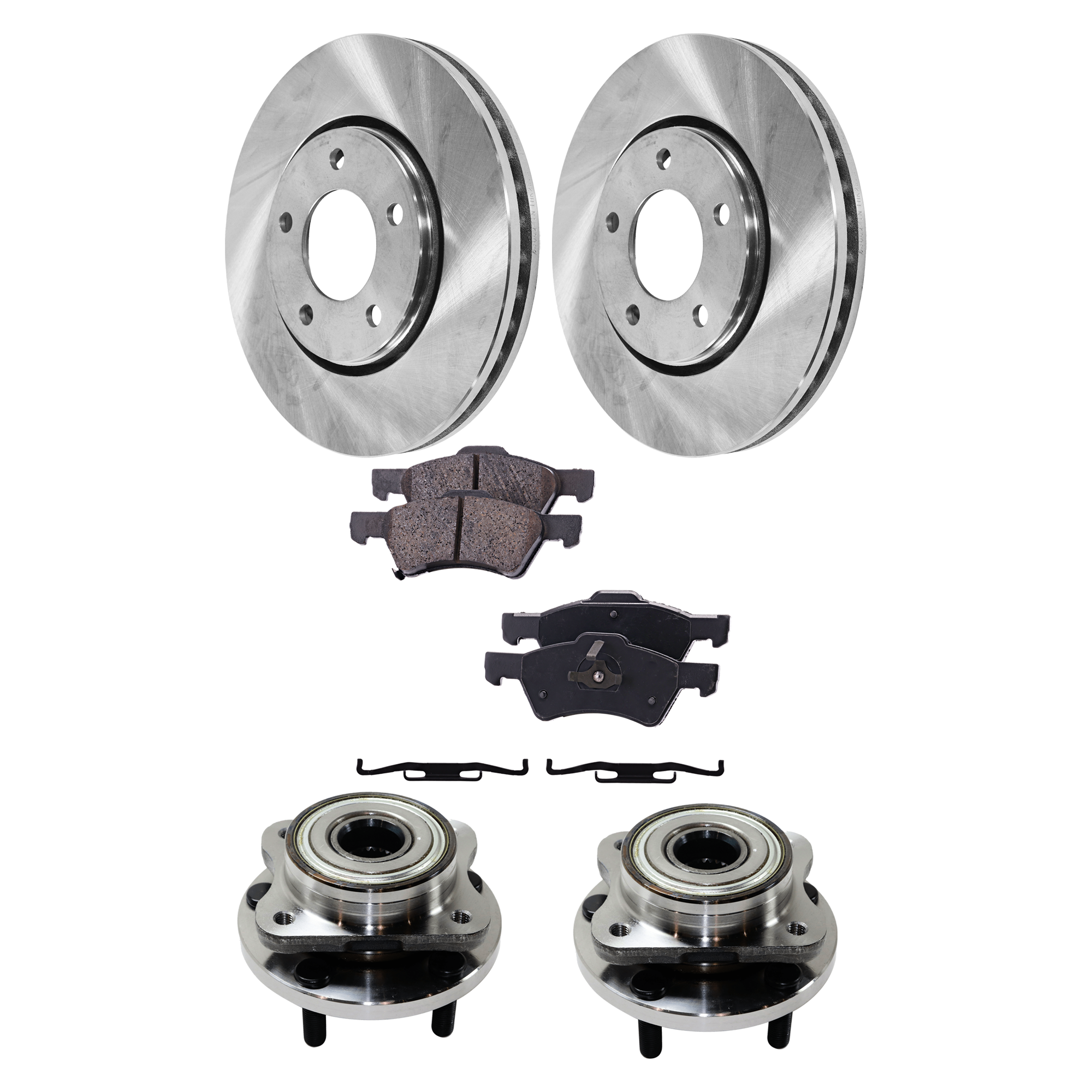 AM TOWN COUNTRY CARAVAN 01-07 FRONT HUB ASSEMBLY RH AND LH 6 pc kit with Brake Disc and Brake Pad Set SKU KIT 071124 C192 OEM 4641517-5019981AA 4721830AC 50