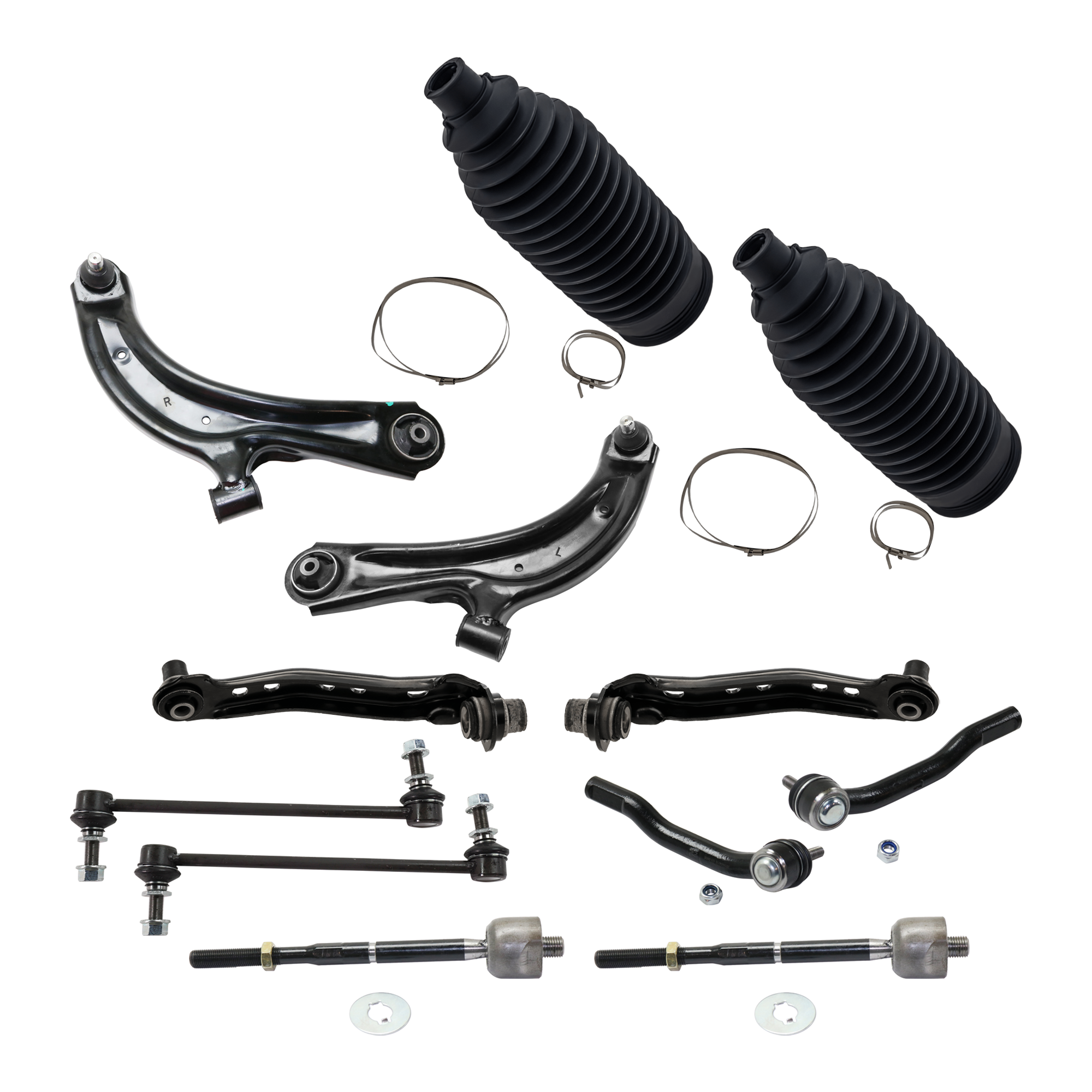AM NV200 SENTRA 13-14 FRONT CONTROL ARM RH AND LH Lower 12 piece kit with Steering Rack Boot Sway Bar Link and Tie Rod End SKU KIT 071124 C19 OEM 545003SH2A 545009AM1A 545013SH