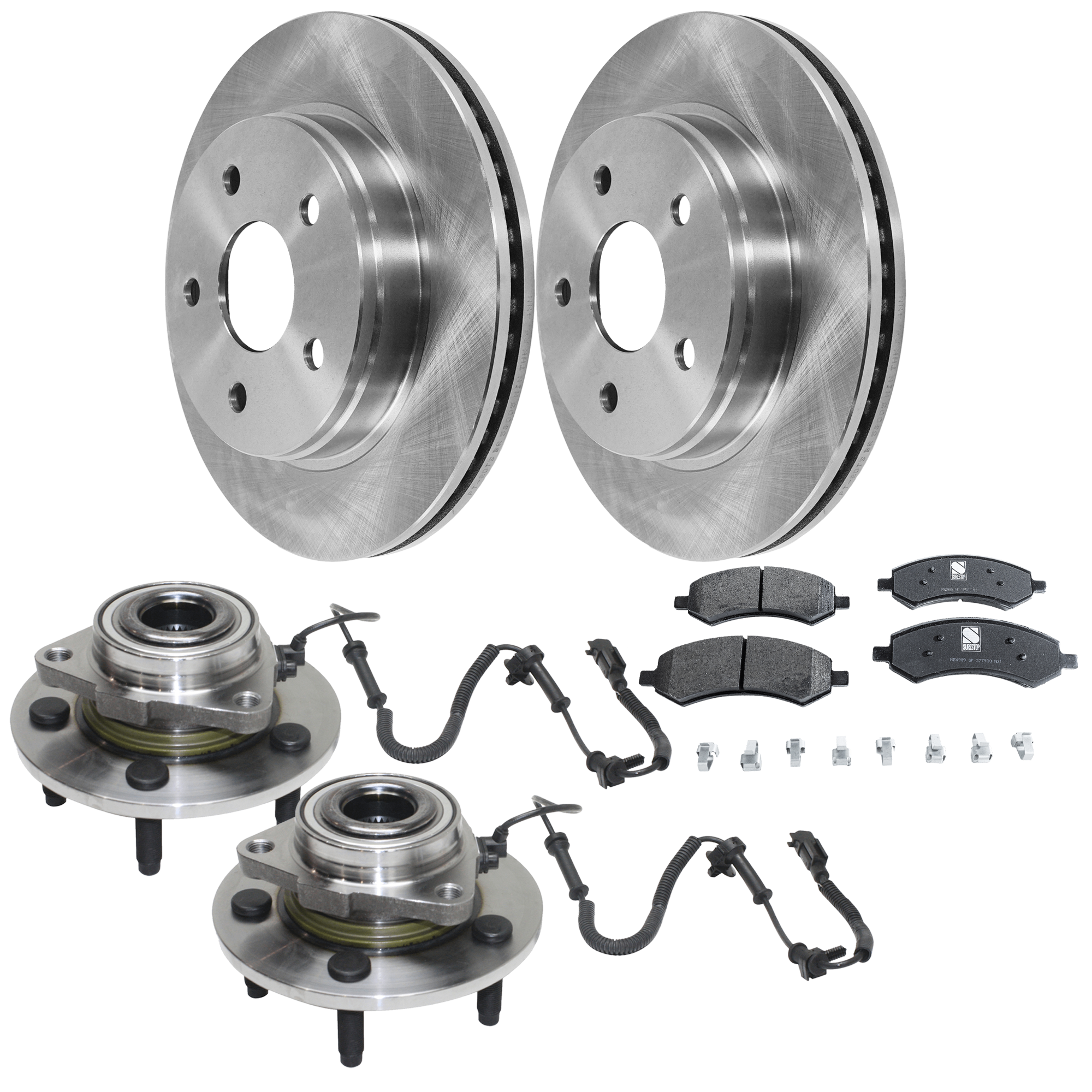 AM RAM 1500-06-09 FRONT HUB ASSEMBLY RH AND LH 5 piece kit with Brake Disc and Brake Pad Set SKU KIT 071124 C228 OEM 102162-7203010-52070323AE 5207
