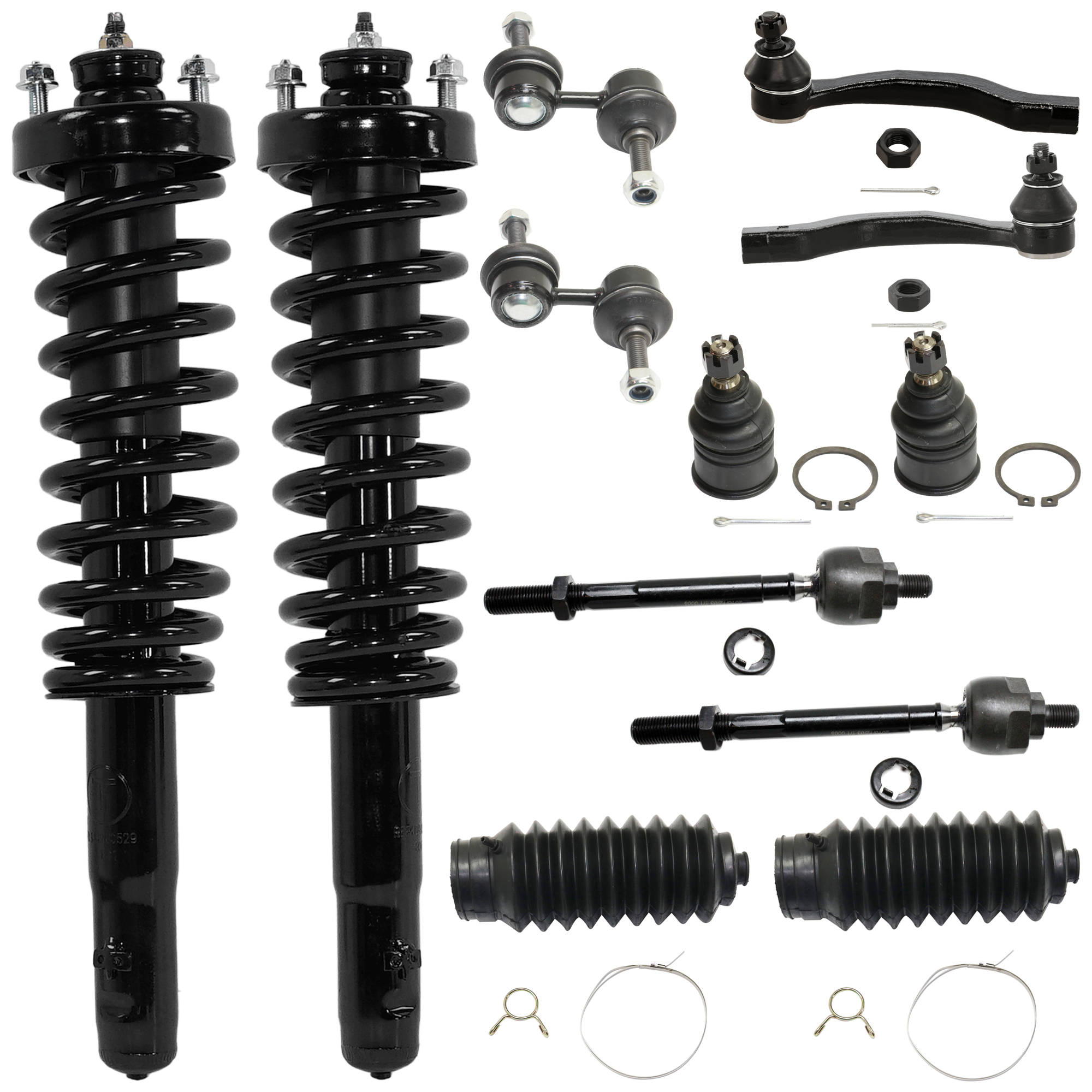 AM CR V 97-01 FRONT SHOCK ABSORBER AND STRUT ASSEMBLY RH AND LH 12 pc kit with Ball Joint Steering Rack Boot Sway Bar Link and Tie Rod End SKU KIT 071124 C22 OEM 51601S10A22-51602S10A22-104216