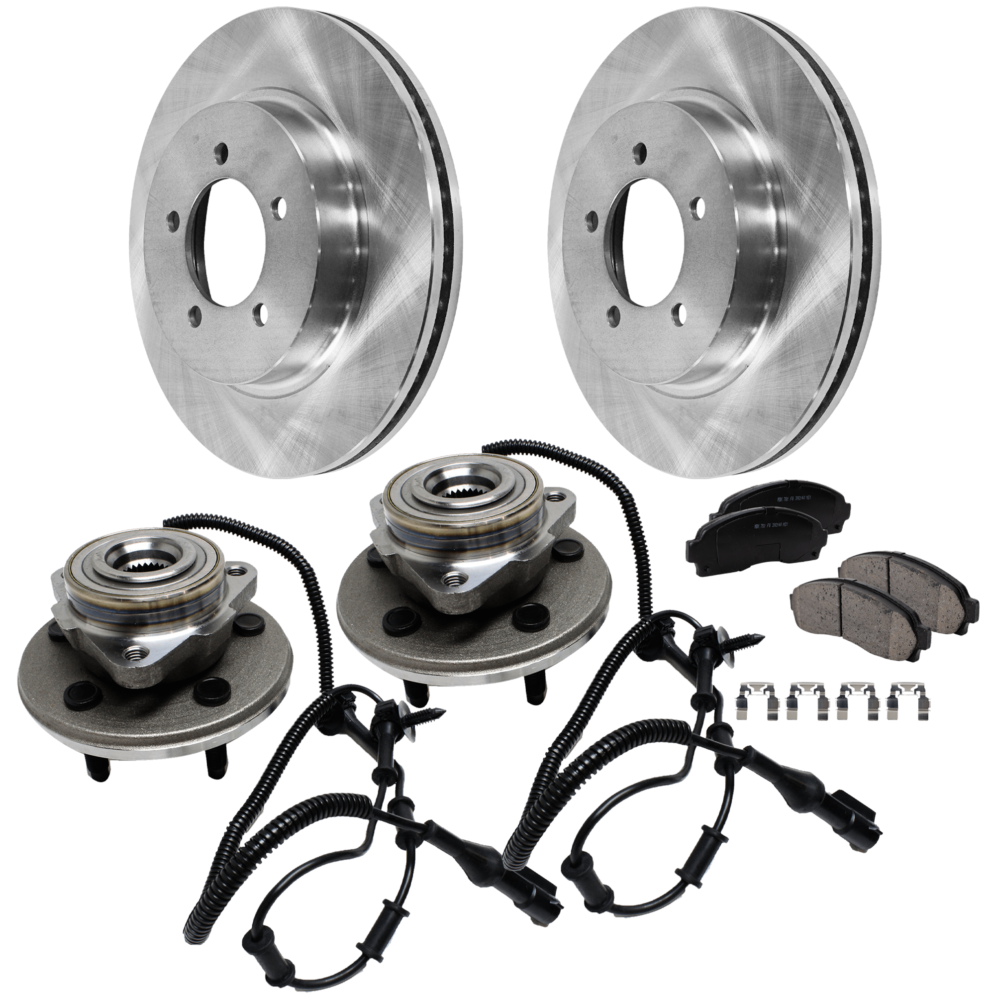 AM EXPLORER MOUNTAINEER 02-05 FRONT HUB ASSEMBLY RH AND LH 5 piece kit with Brake Disc and Brake Pad Set SKU KIT 071124 C236 OEM 4L2Z1104AA 1L2Z1125AA 1F604928