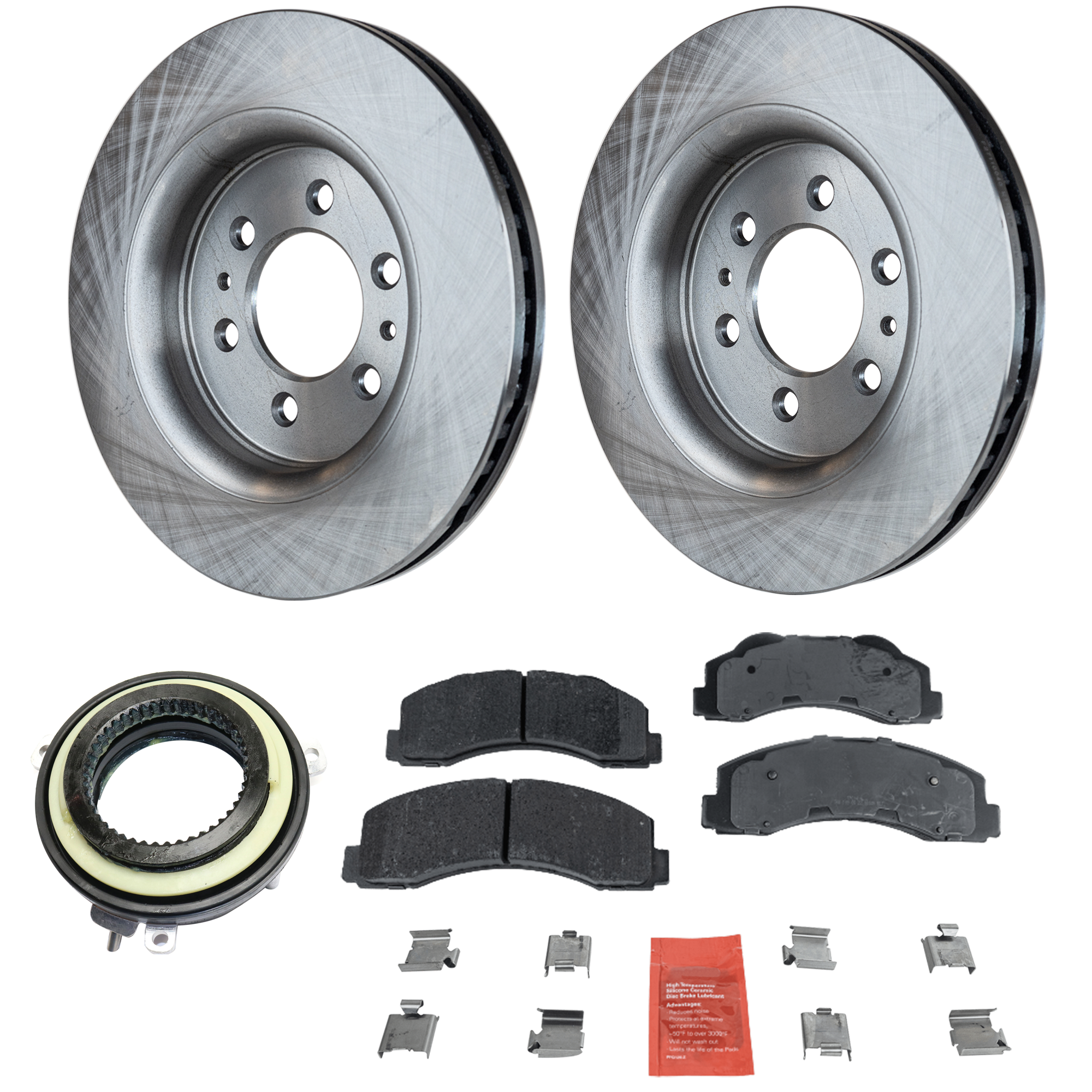 AM EXPEDITION F 150-10-15 FRONT BRAKE DISC AND PAD KIT 2 Wheel Set with 4WD Actuator SKU KIT 071124 C239 OEM 7L1Z3C247A 7L1Z1125A 9L1Z1125A
