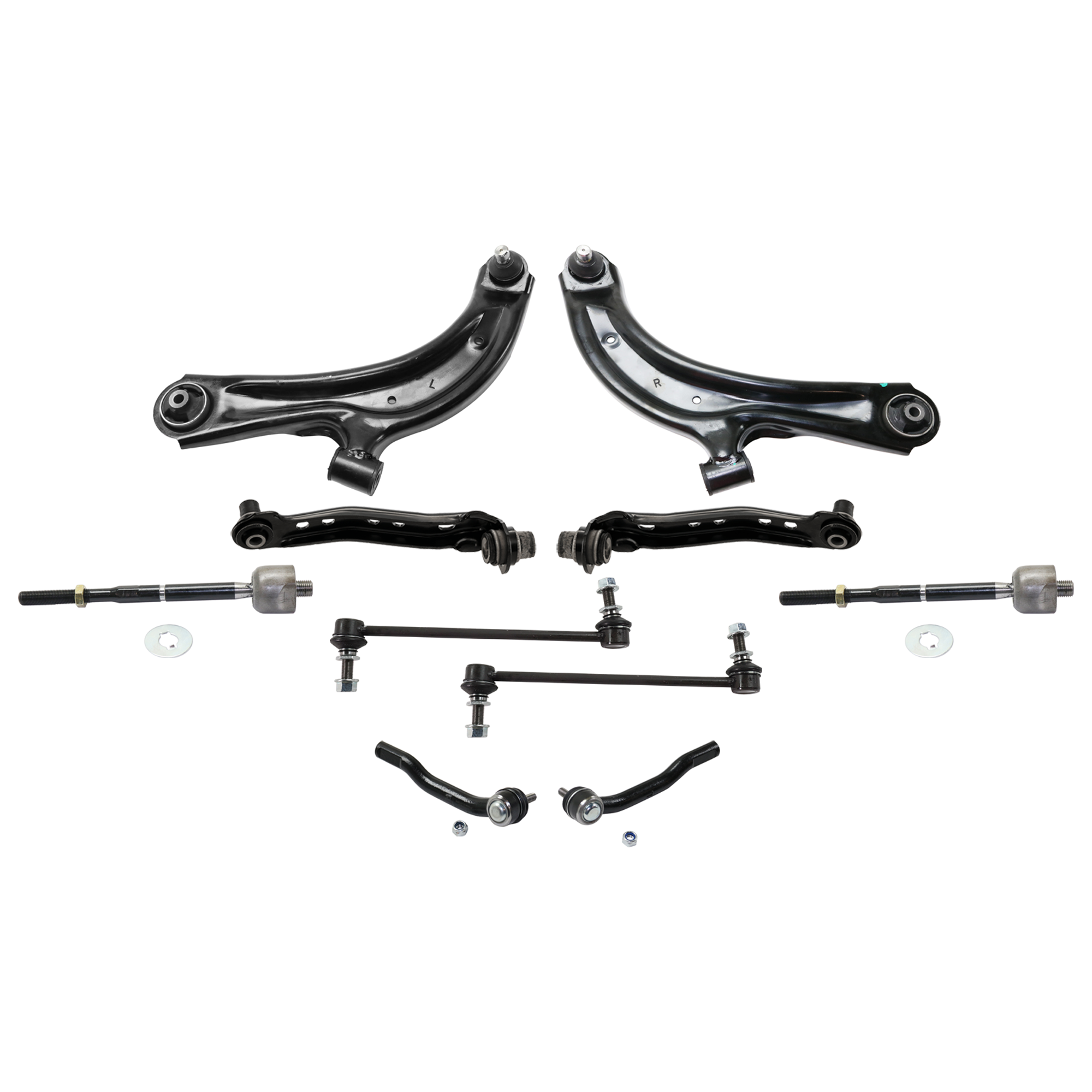 AM NV200 SENTRA 13-14 FRONT CONTROL ARM RH AND LH Lower 10 piece kit with Sway Bar Link and Tie Rod End SKU KIT 071124 C25 OEM 545003SH2A 545009AM1A 545013SH