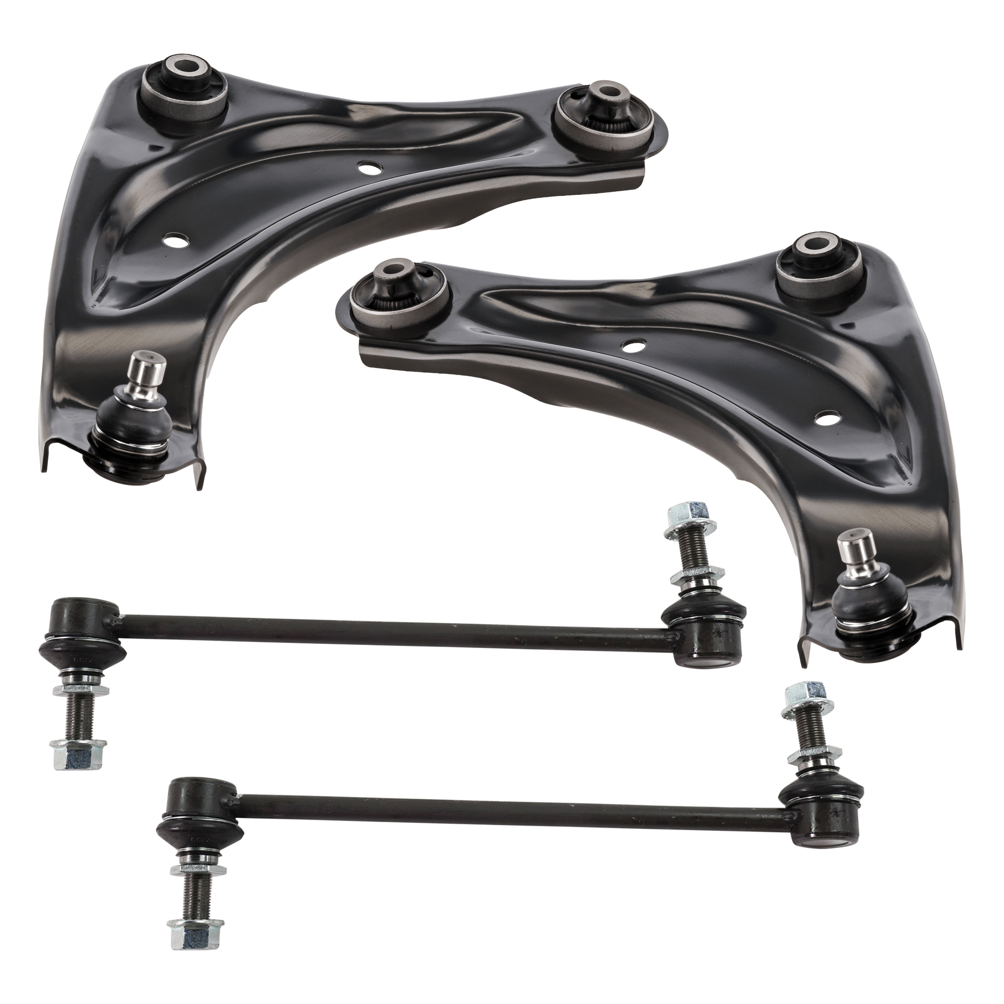 AM JUKE 11-17 LEAF 11-12 FRONT CONTROL ARM RH AND LH Lower 4 pc Kit with Sway Bar Link SKU KIT 071124 C264 OEM 545001KA1B 545001KA0B 545011KA