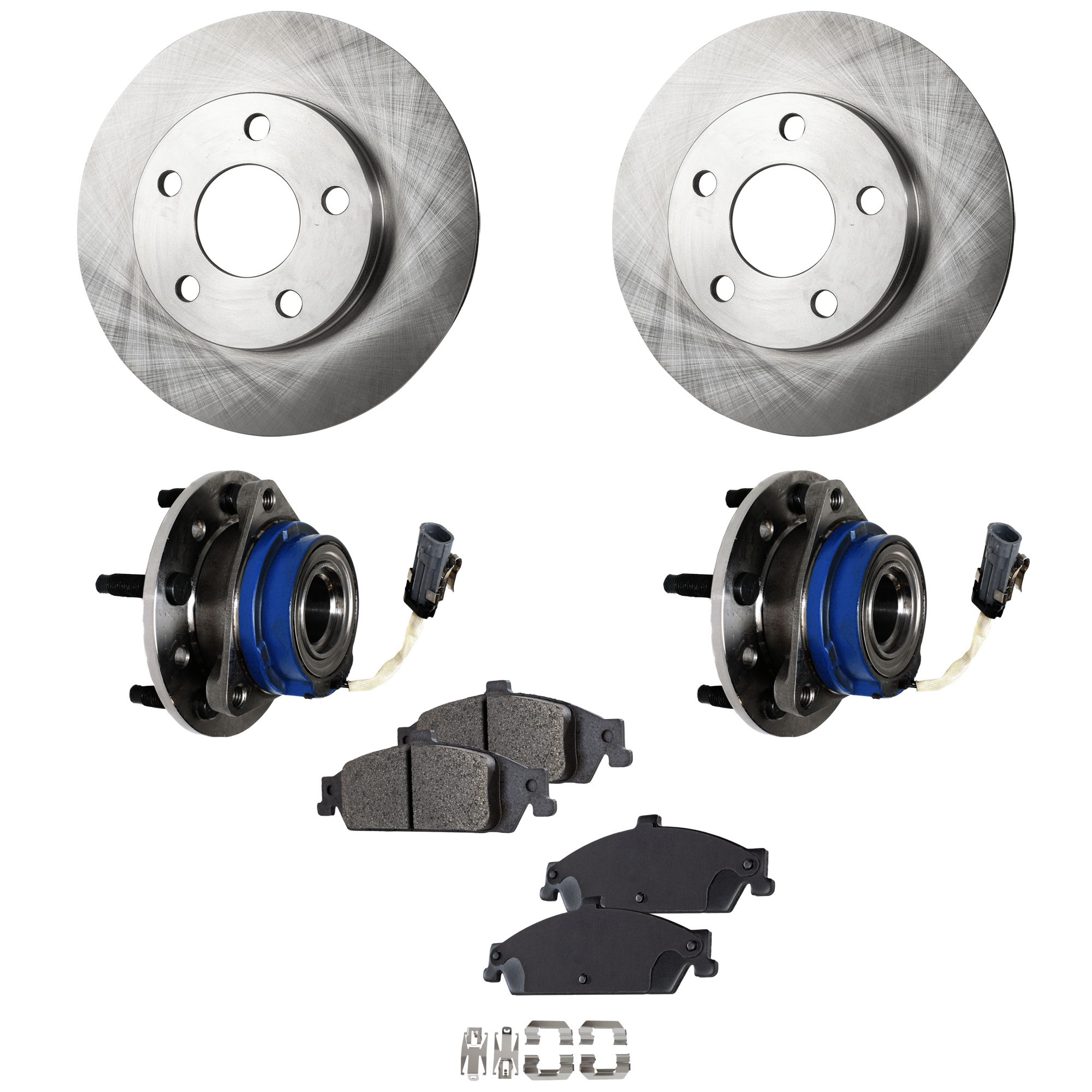 AM MALIBU 97-03 GRAND AM 99-05 FRONT HUB ASSEMBLY RH AND LH 5 piece kit with Brake Disc and Brake Pad Set SKU KIT 071124 C267 OEM 12429202-88957259-18021774-191