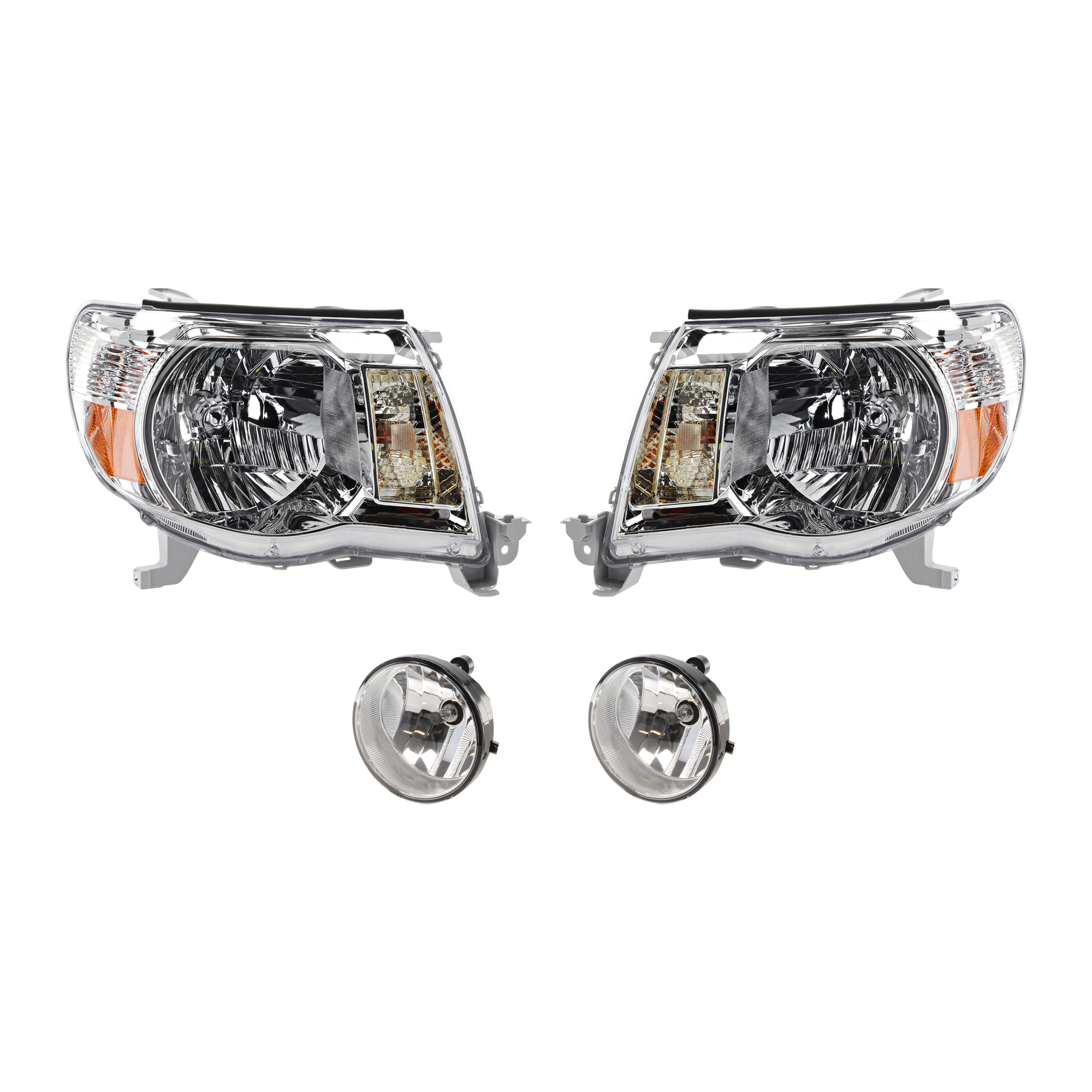 AM TACOMA 05-11 DRIVER AND PASSENGER SIDE HEAD LAMP Assembly 4 pc Kit with Fog Light SKU KIT 071124 C350 Partslink TO2502157 TO2503157 TO2592117 OEM 8111004163-8115004163-81210AA0