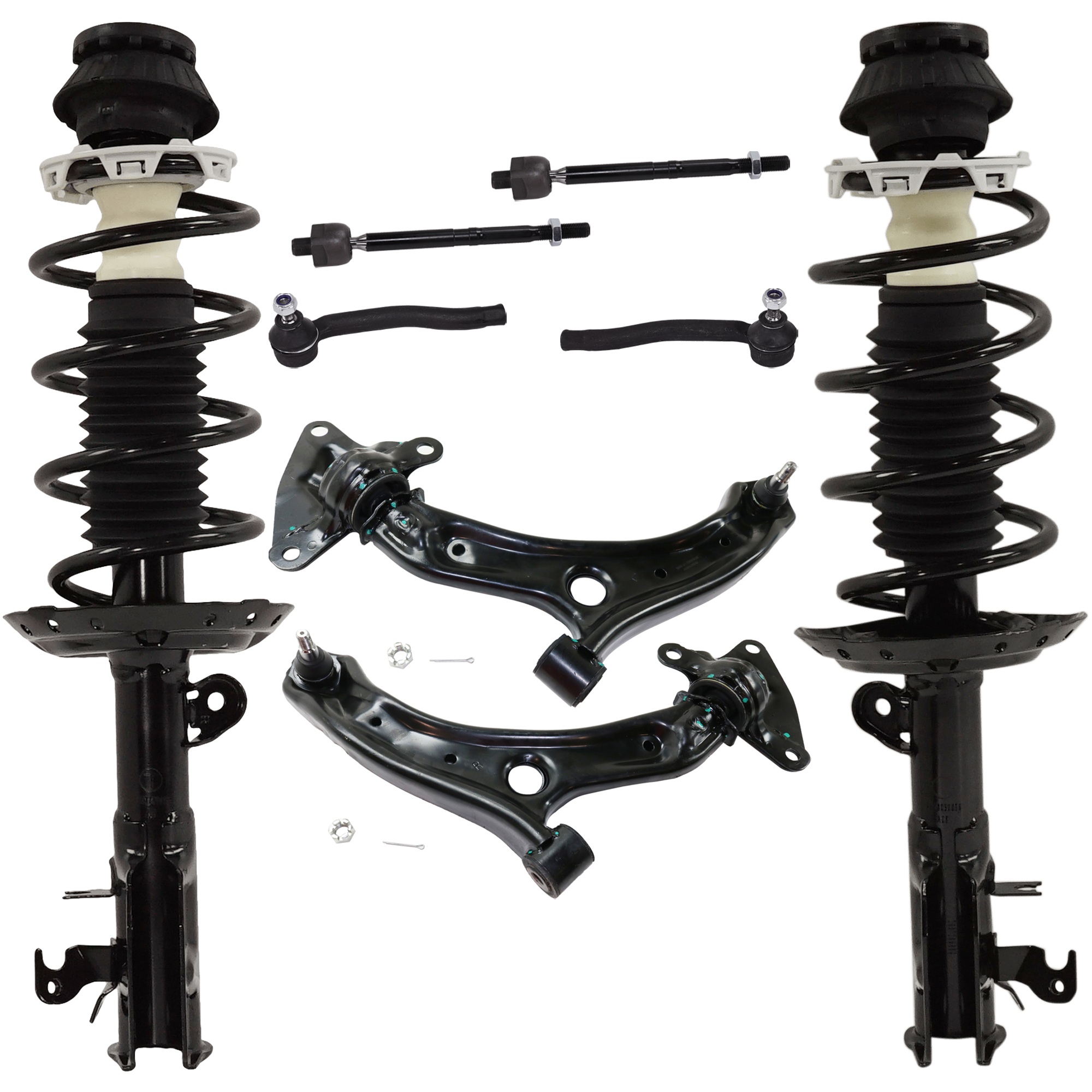 AM FIT 09-14 FRONT SHOCK ABSORBER AND STRUT ASSEMBLY RH AND LH 8 pc kit with Control Arm and Tie Rod End SKU KIT 071124 C37 OEM 836000-501726609-1333440L G576