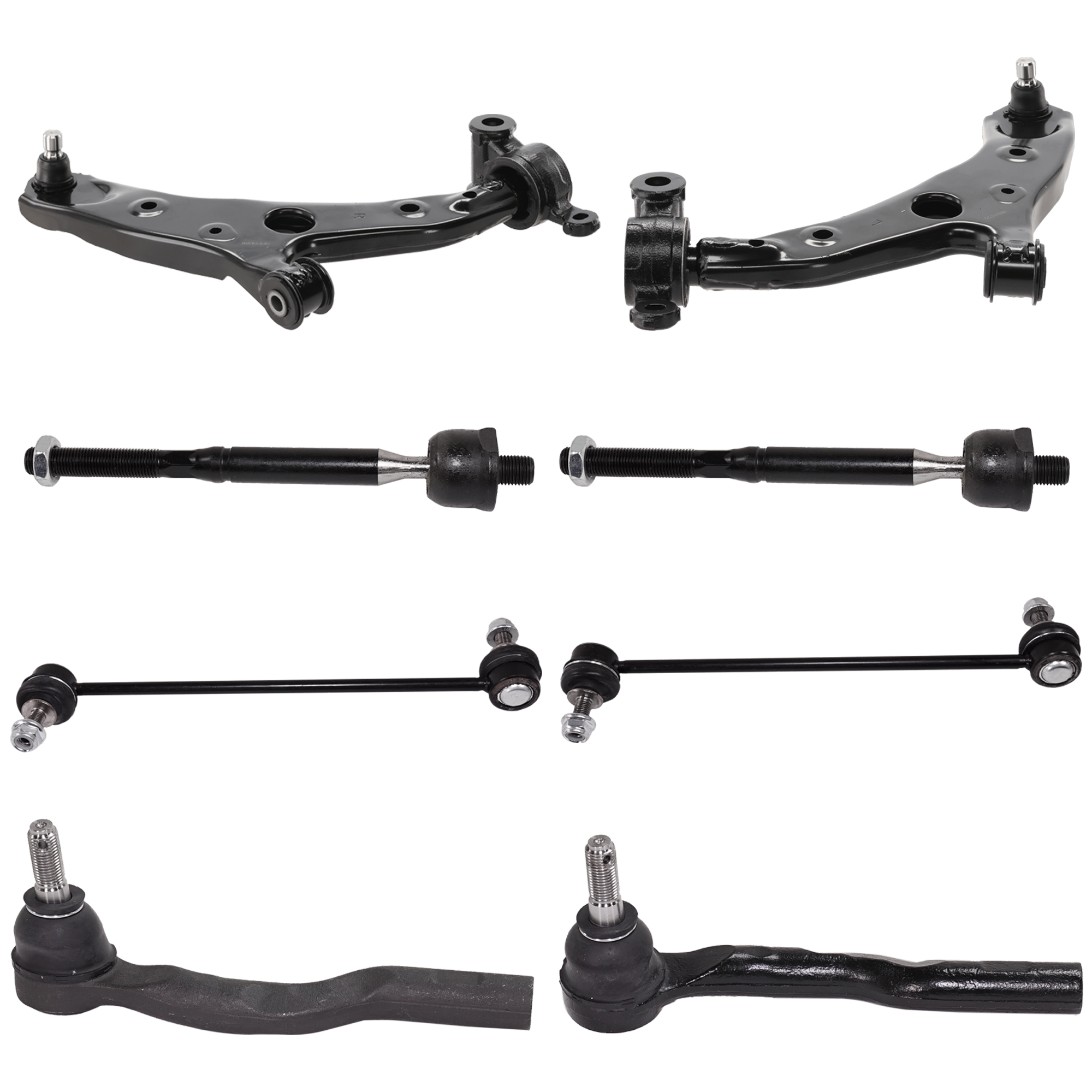 AM MAZDA 3-17-18 MAZDA 3 SPORT 14-18 FRONT CONTROL ARM RH AND LH Lower 8 piece kit with Sway Bar Link and Tie Rod End SKU KIT 071124 C43 OEM BADE34150 BADE34170-1017891 TA