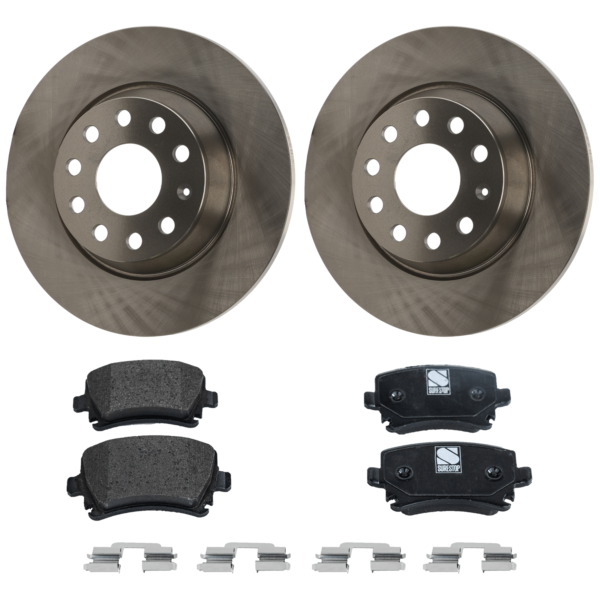 AM JETTA 06-10 TIGUAN 09-10 REAR BRAKE DISC AND PAD KIT 2 Wheel Set Plain Surface SKU KIT 071124 C477 OEM 3CD615601-1K0698451B 1K0698451