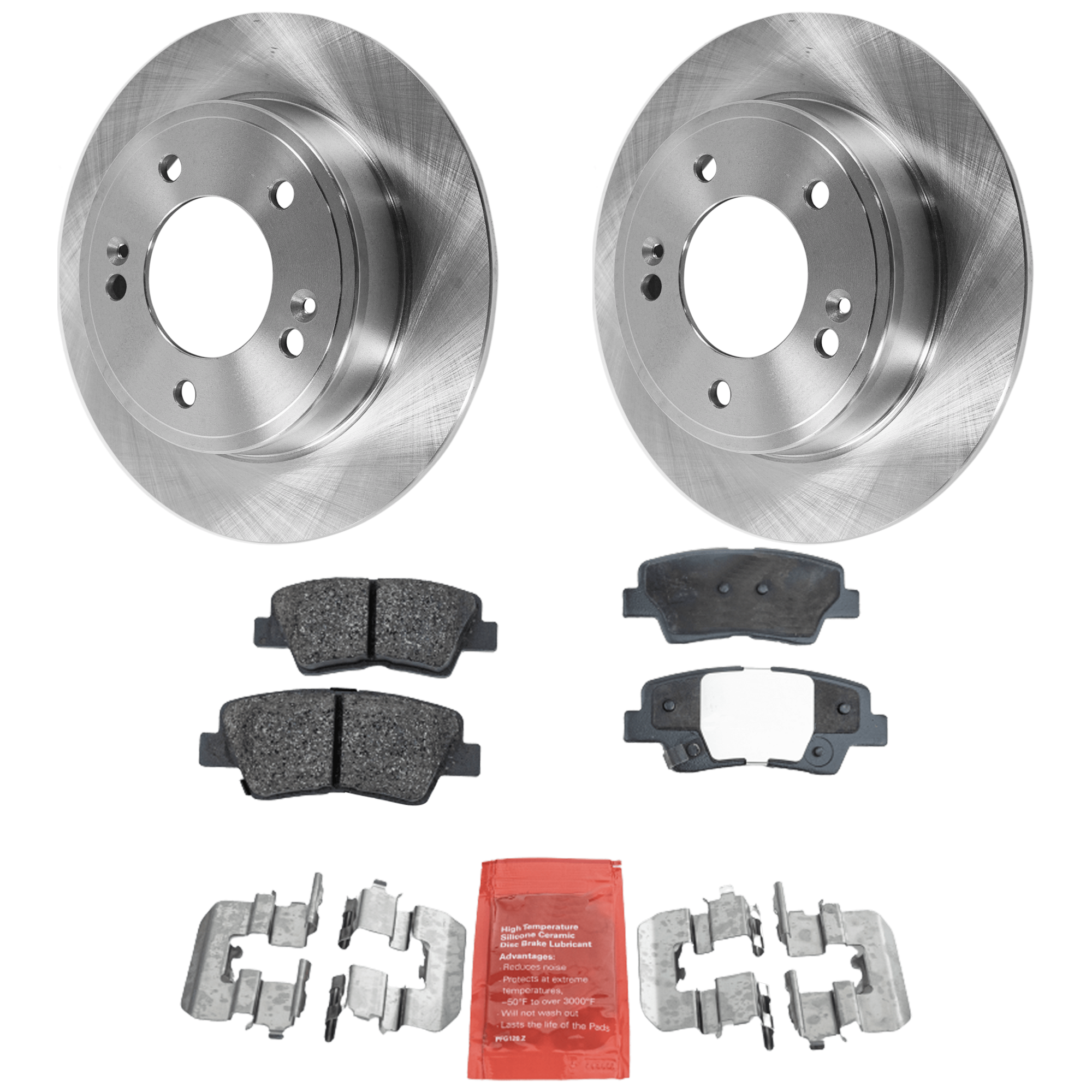 AM ELANTRA 11-20 VENUE 20-22 REAR BRAKE DISC AND PAD KIT 2 Wheel Set SKU KIT 071124 C566 OEM 44746-0833529-850287-60003037