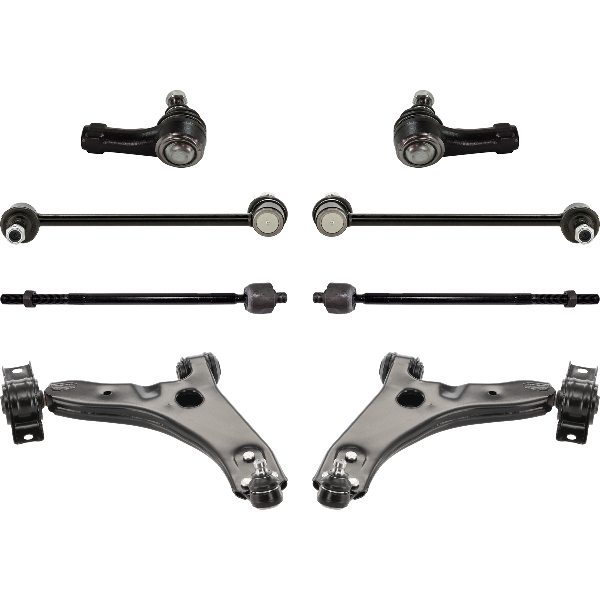 AM FOCUS 08-08 FRONT CONTROL ARM RH AND LH Lower 8 pc Kit with Sway Bar Link and Tie Rod End SKU KIT 071124 C60 OEM 6S4Z3078AA 7S4Z3078A 8S4Z3078A