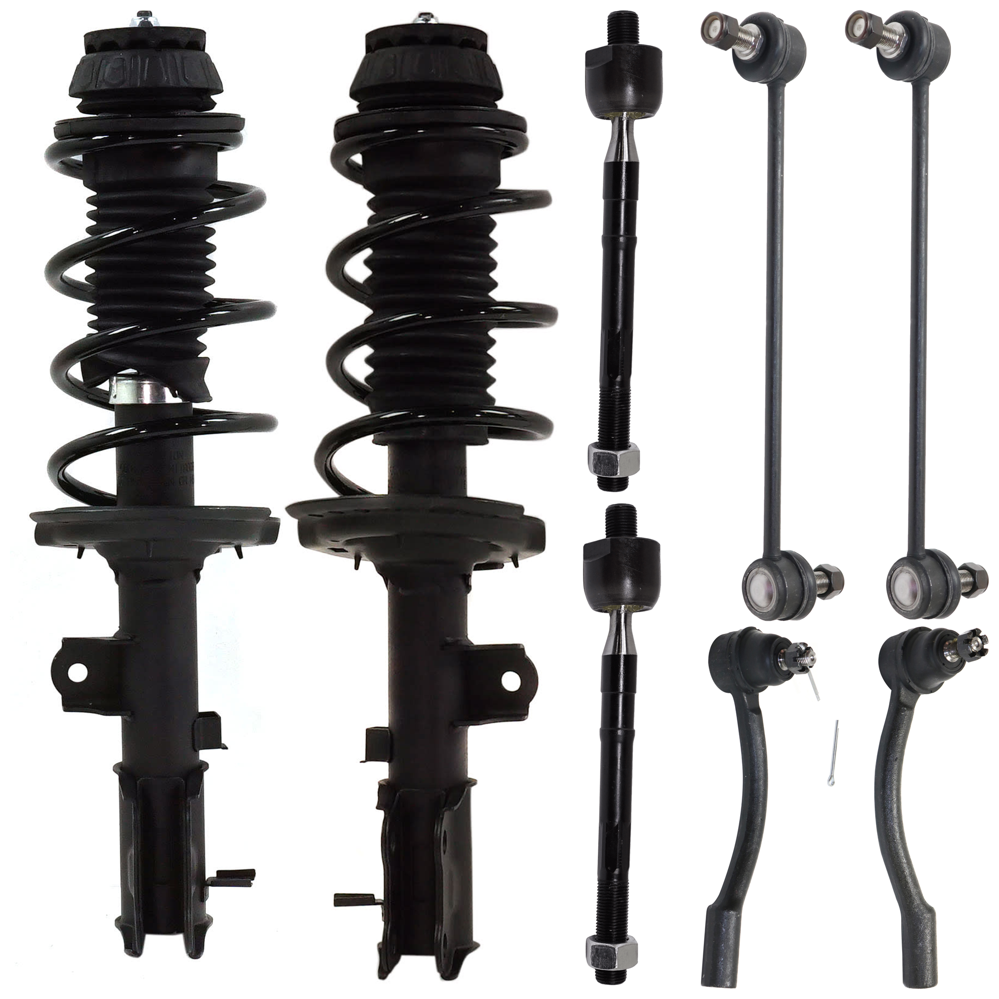 AM ACCENT RIO 12-17 FRONT SHOCK ABSORBER AND STRUT ASSEMBLY RH AND LH 8 pc kit with Sway Bar Link and Tie Rod End SKU KIT 071124 C62 OEM 546601R200-92140376-172706-270