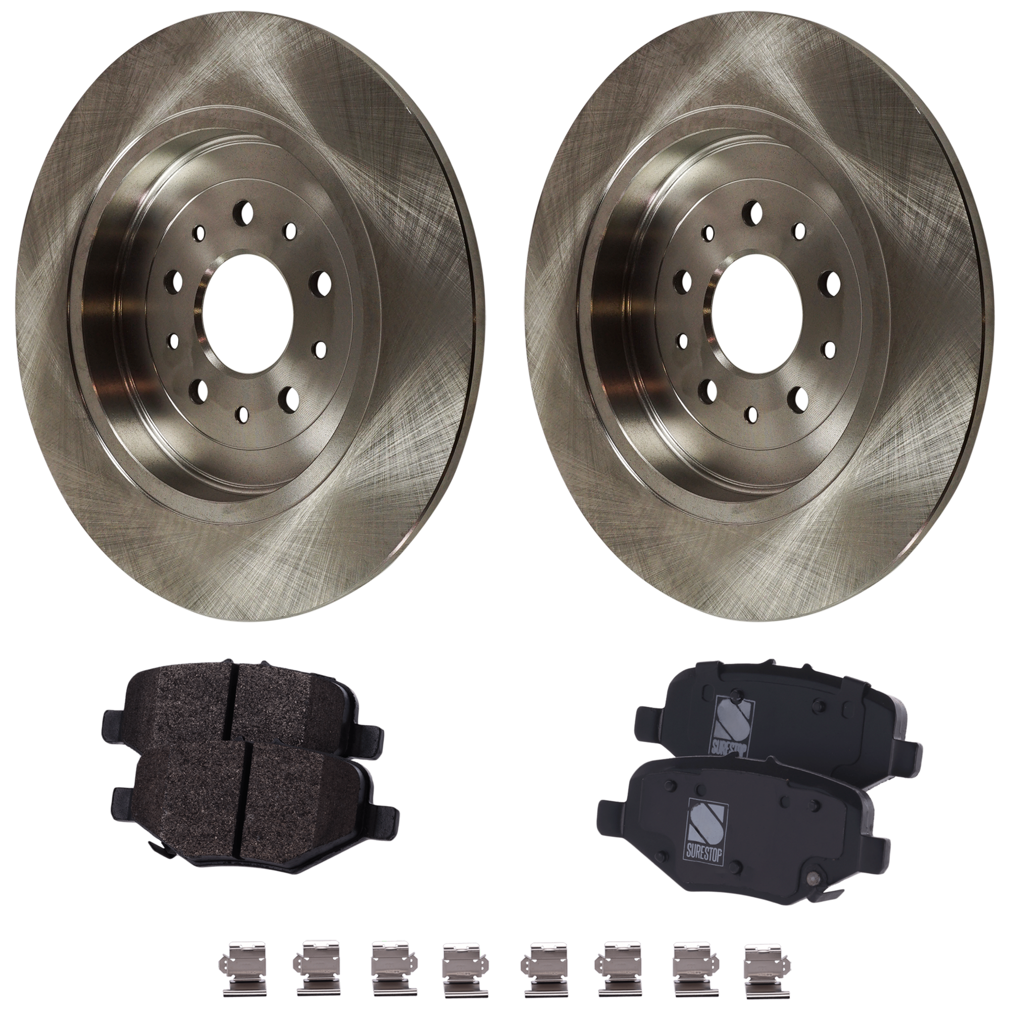 AM FLEX 13-14 REAR BRAKE DISC AND PAD KIT 4 pc Kit Plain Surface SKU KIT 071124 C663 OEM 5F9Z2C026BA DG1Z2200B DG1Z2200