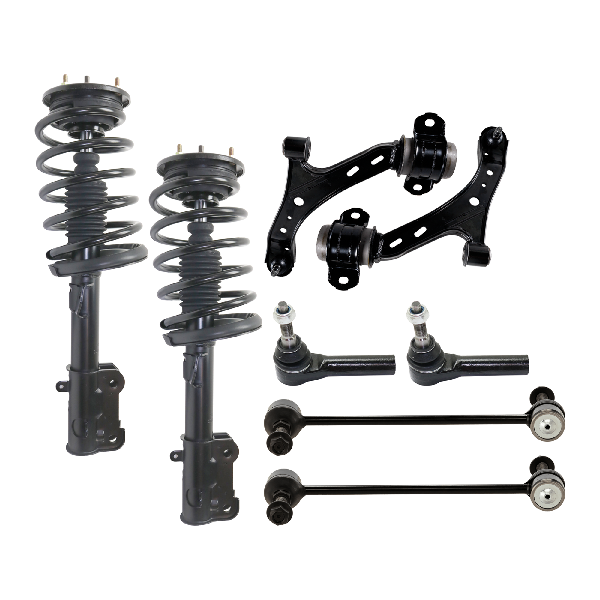 AM MUSTANG 05-10 FRONT SHOCK ABSORBER AND STRUT ASSEMBLY RH AND LH 8 pc kit with Control Arm Sway Bar Link and Tie Rod End SKU KIT 071124 C73 OEM 172138-182138-811212-133234
