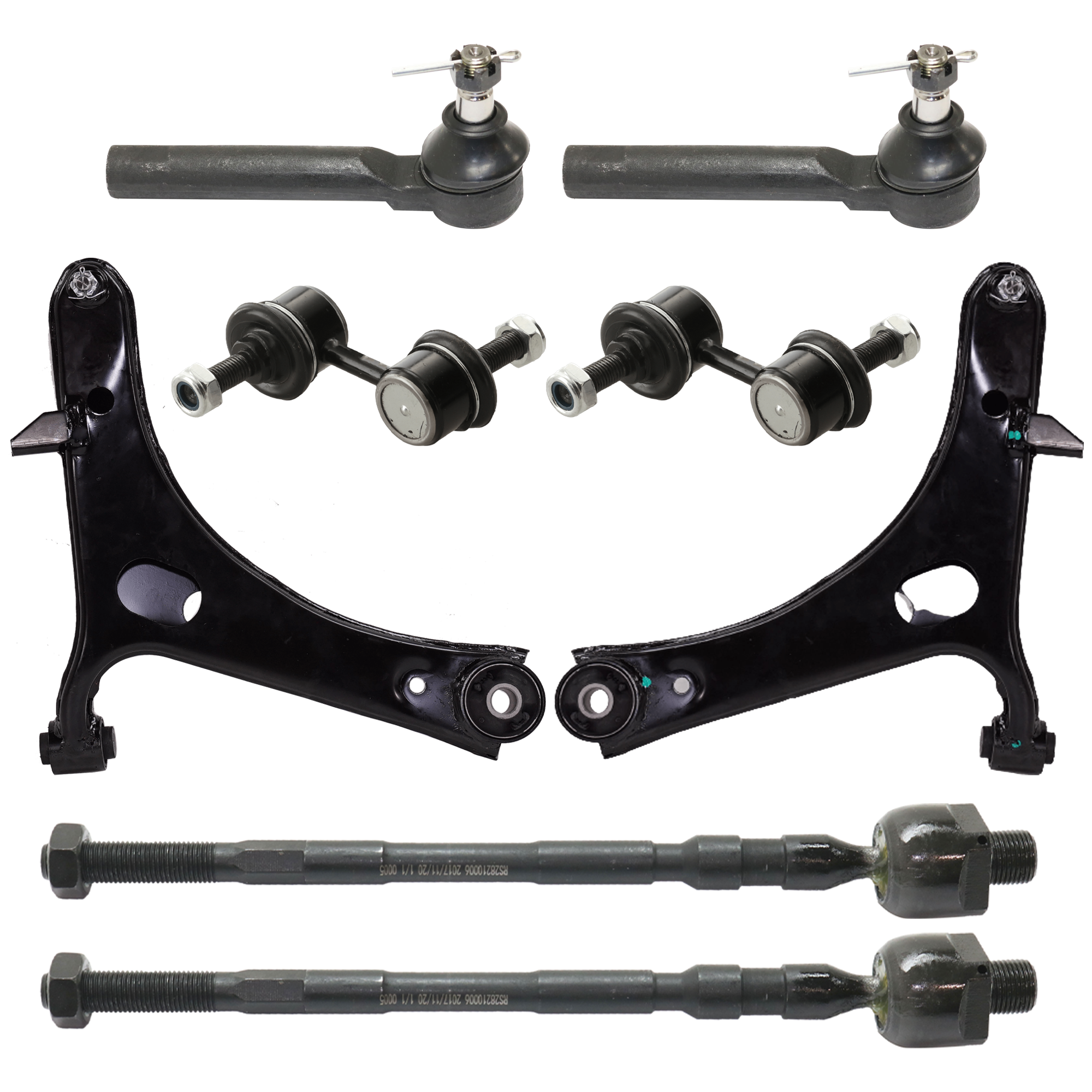 AM LEGACY OUTBACK 05-09 FRONT CONTROL ARM RH AND LH Lower 8 pc Kit with Sway Bar Link and Tie Rod End SKU KIT 071124 C86 OEM 20202AG02D 20202AG03D 18376-10