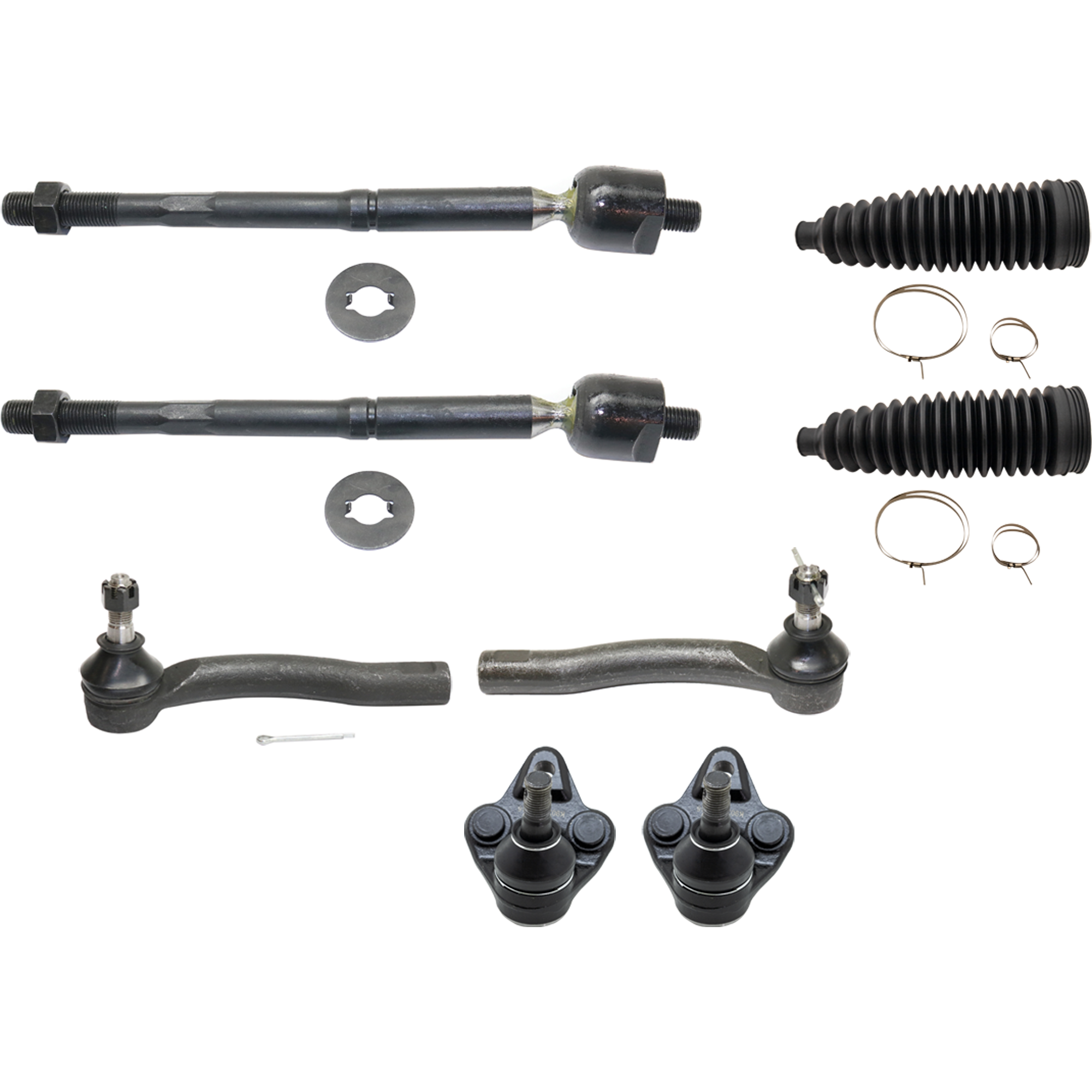 AM COROLLA 03-08 FRONT BALL JOINT RH AND LH Lower 8 pc Kit with Steering Rack Boot and Tie Rod End SKU KIT 071124 C87 OEM 104289-1014808-1015320-1015777