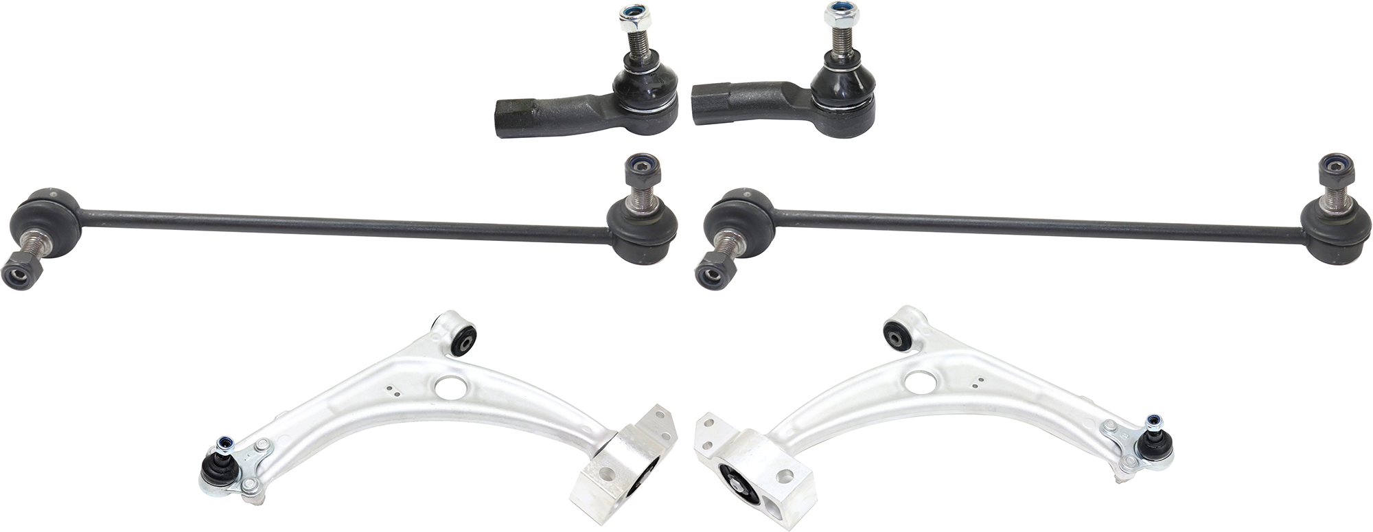 AM PASSAT 06-10 CC 09-12 FRONT CONTROL ARM RH AND LH Lower w ball joint s 6 pc Kit with Sway Bar Link and Tie Rod End SKU KIT 071124 C91 OEM 3C0407151E 3C0407151G 1015850