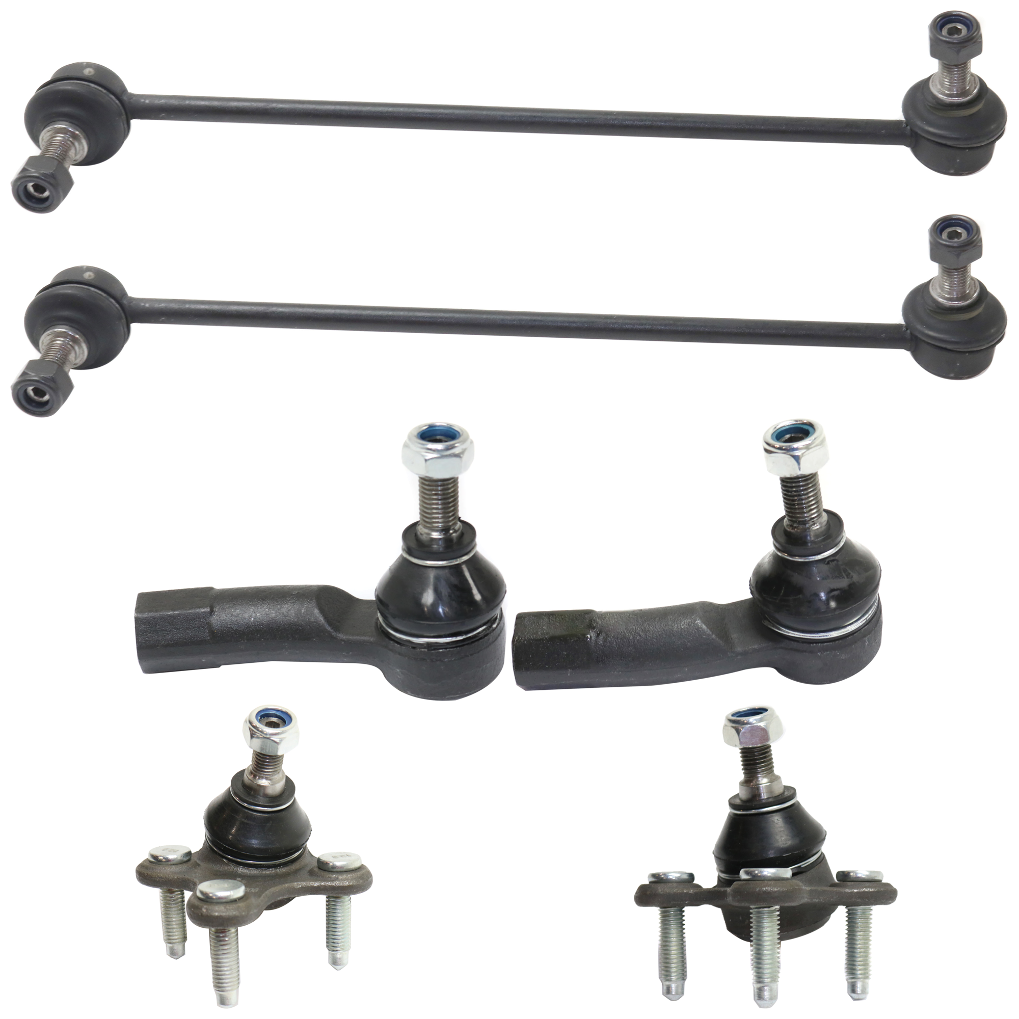 AM A3-06-13 PASSAT 12-20 FRONT BALL JOINT RH AND LH Lower 6 pc Kit with Sway Bar Link and Tie Rod End SKU KIT 071124 C92 OEM 1015971-2601618-5051338-1K0