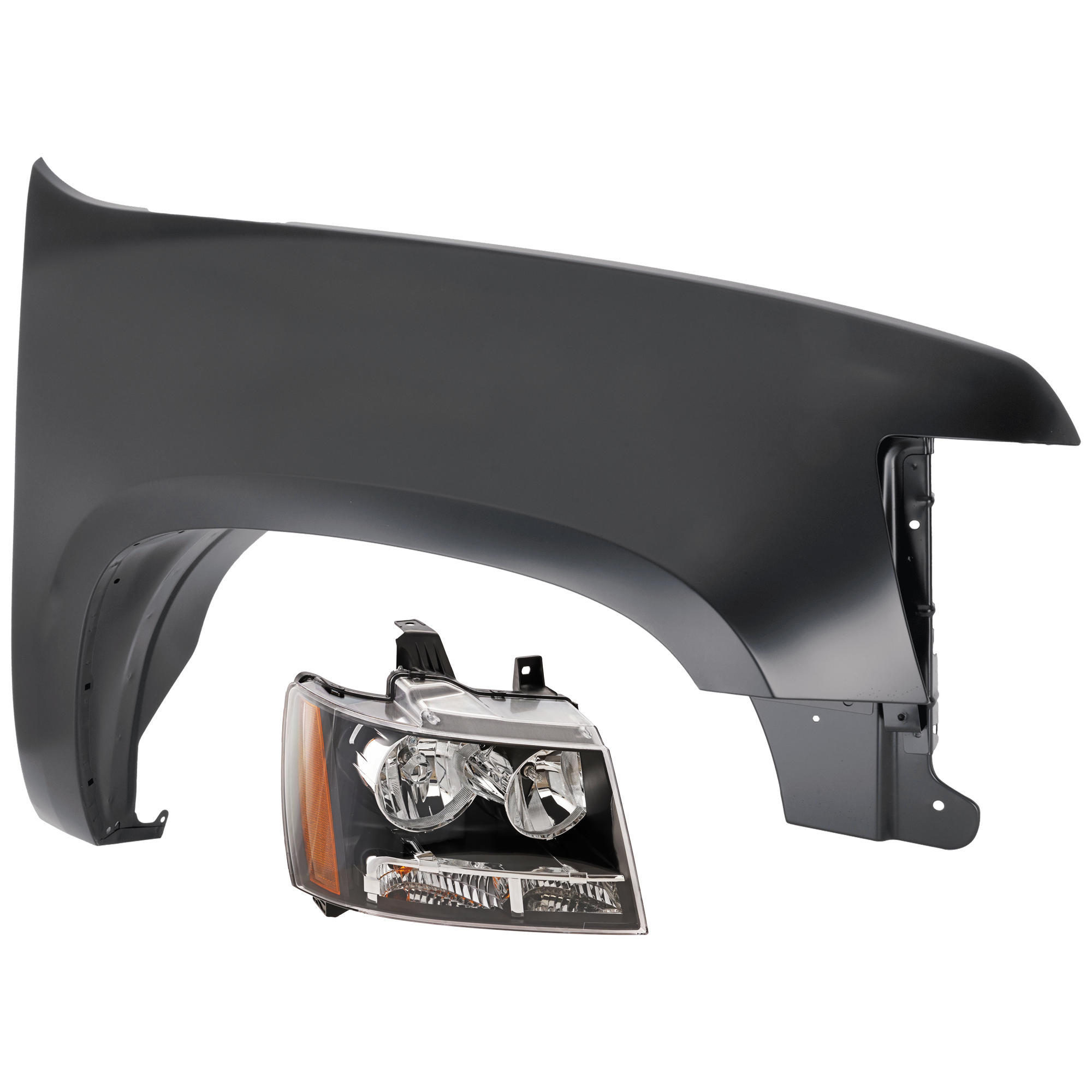 AM AVALANCHE 07-13 TAHOE 07-14 HEAD LAMP RH 2 pc Kit Assembly Halogen with Fender CAPA SKU KIT 071126-03 Partslink GM2503263C GM1241333C OEM 22853026-22977476