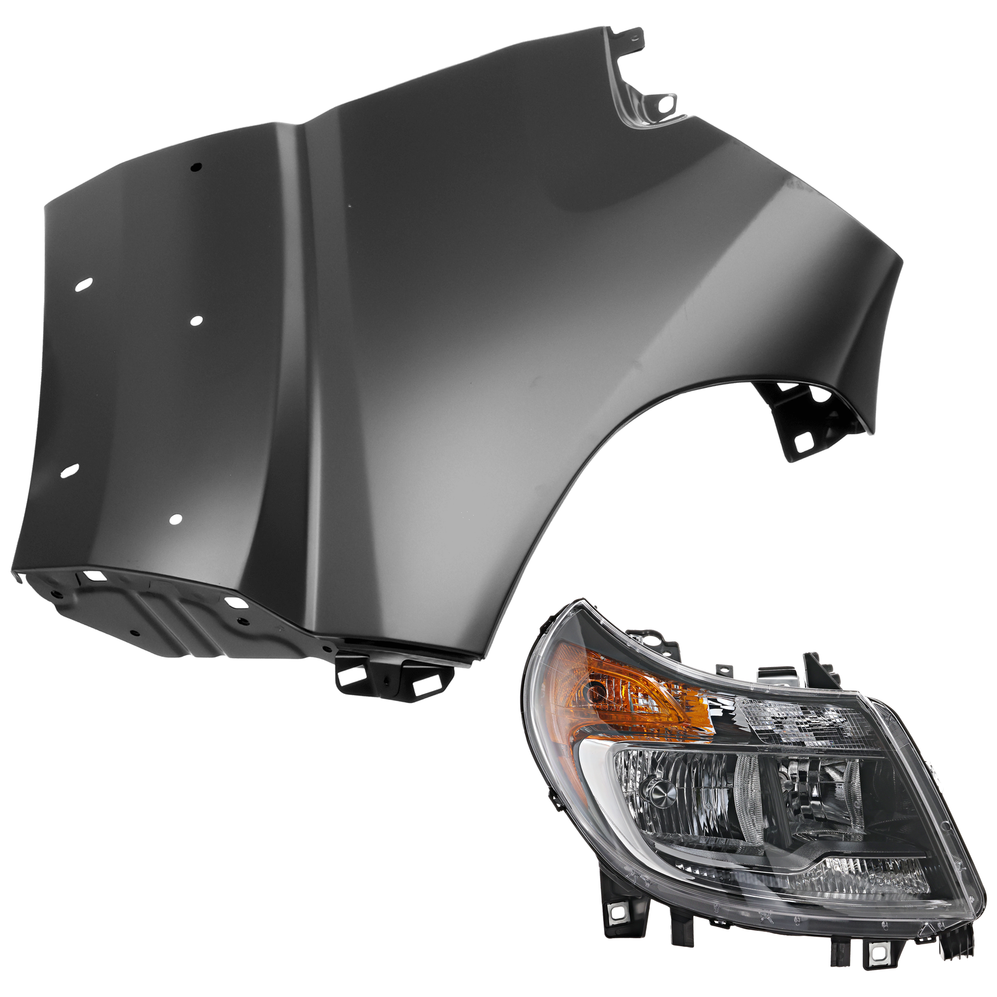 AM PROMASTER VAN 14-22 HEAD LAMP RH 2 pc Kit Assembly Halogen with Fender SKU KIT 071126-09 Partslink CH2503291 CH1241286 OEM 68154588AL 68154588AK 68154588
