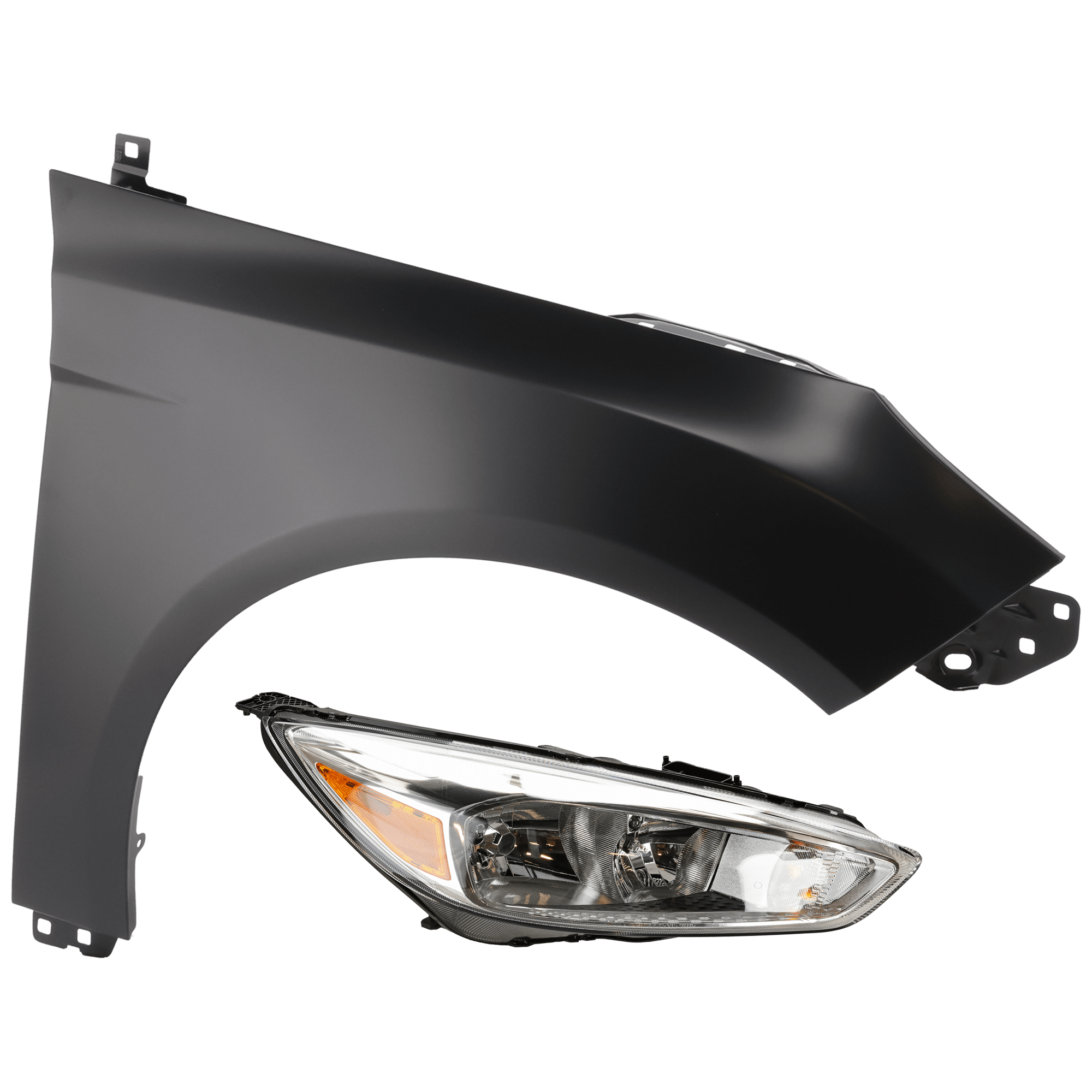 AM FOCUS 15-18 HEAD LAMP RH 2 pc Kit Assembly Halogen with Fender CAPA SKU KIT 071126-102 Partslink FO1241287C OEM F1EZ13008GS PFM BM5Z16005B