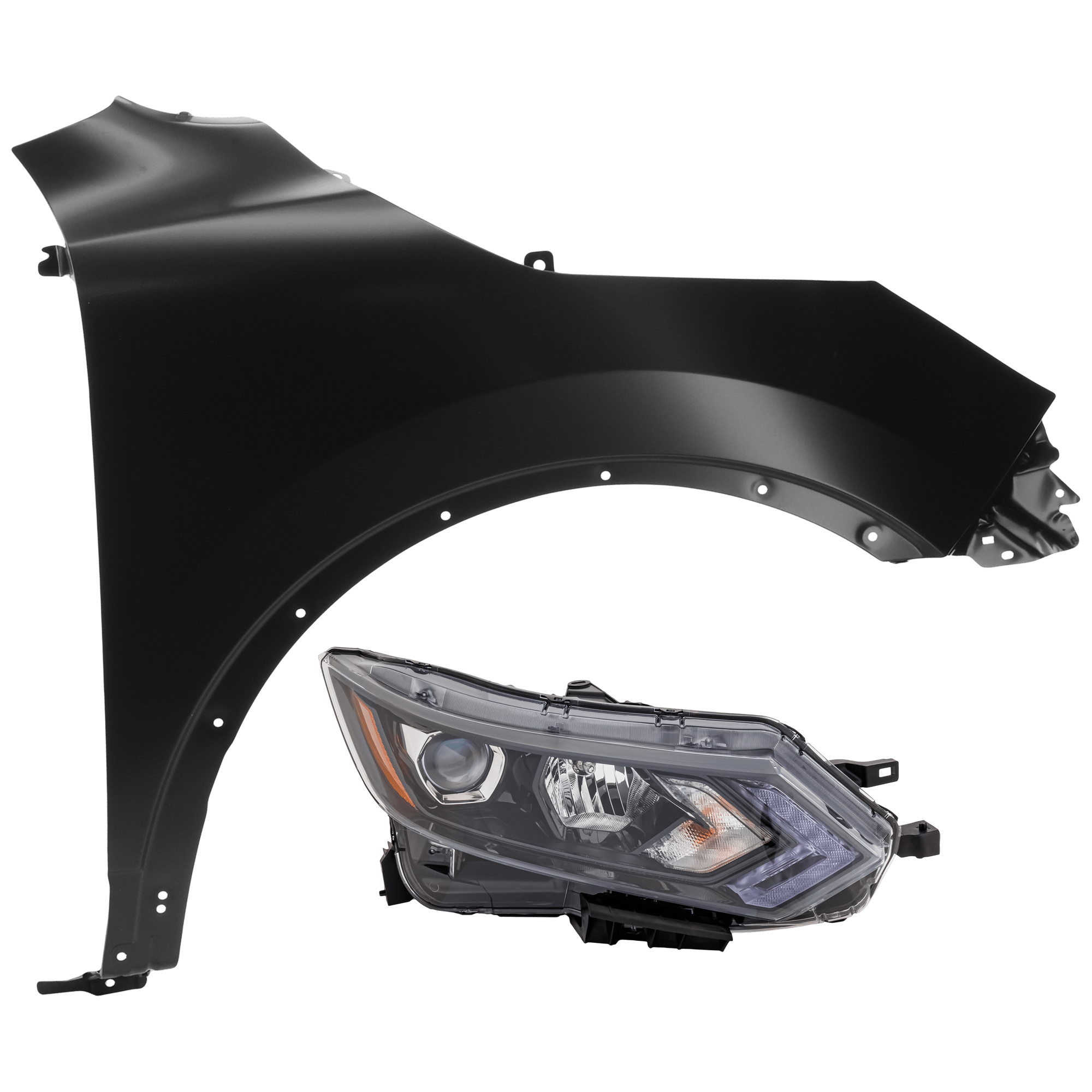 AM ROGUE SPORT 20-22 HEAD LAMP RH 2 pc Kit Assembly Halogen with Fender SKU KIT 071126-103 Partslink NI2503279 NI1241228 OEM 260106MR0A F31006MAMA