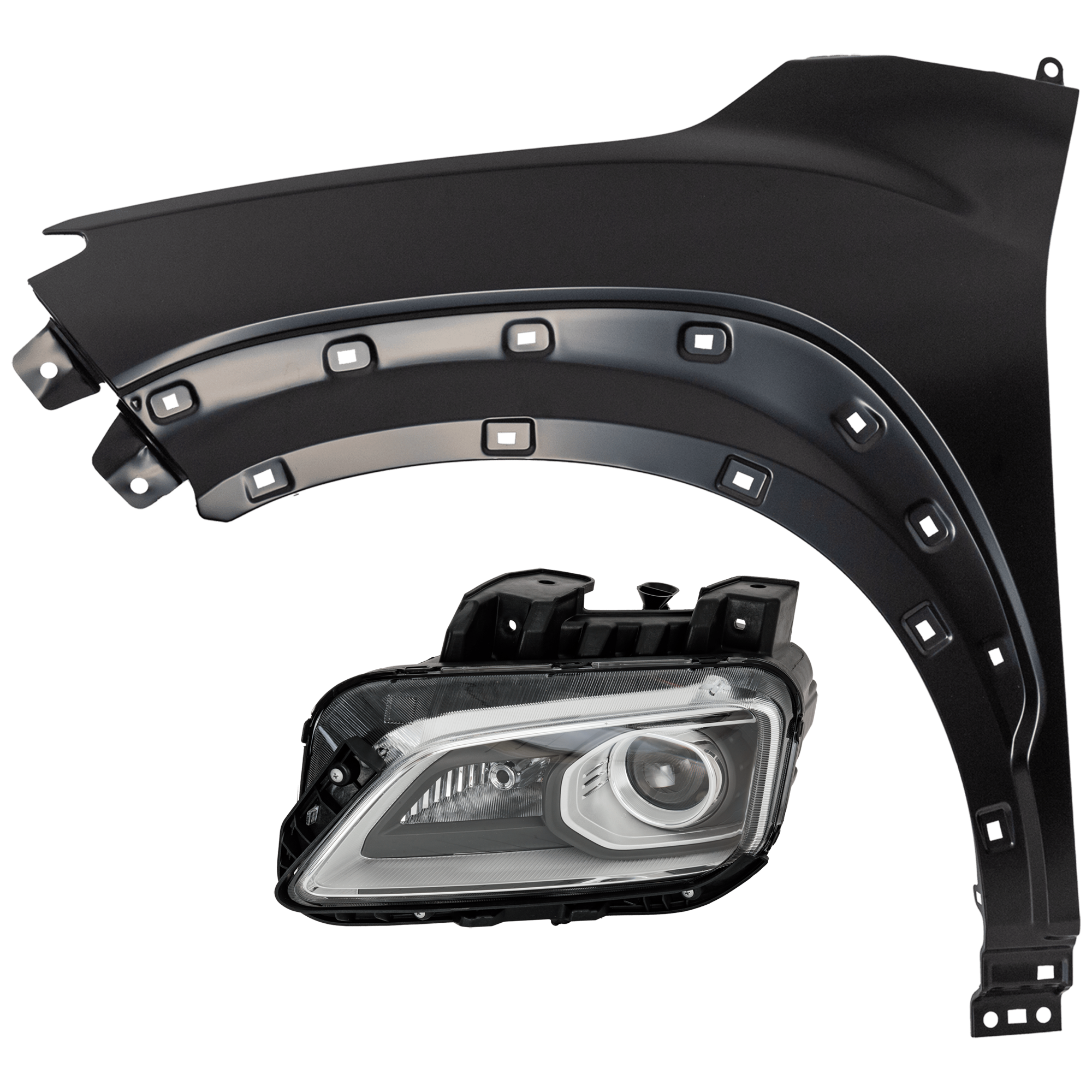 AM KONA 18-21 HEAD LAMP LH 2 pc Kit Assembly LED with Fender SKU KIT 071126-104 Partslink HY2502224 HY1240172 OEM 92101J9120-66311J9000