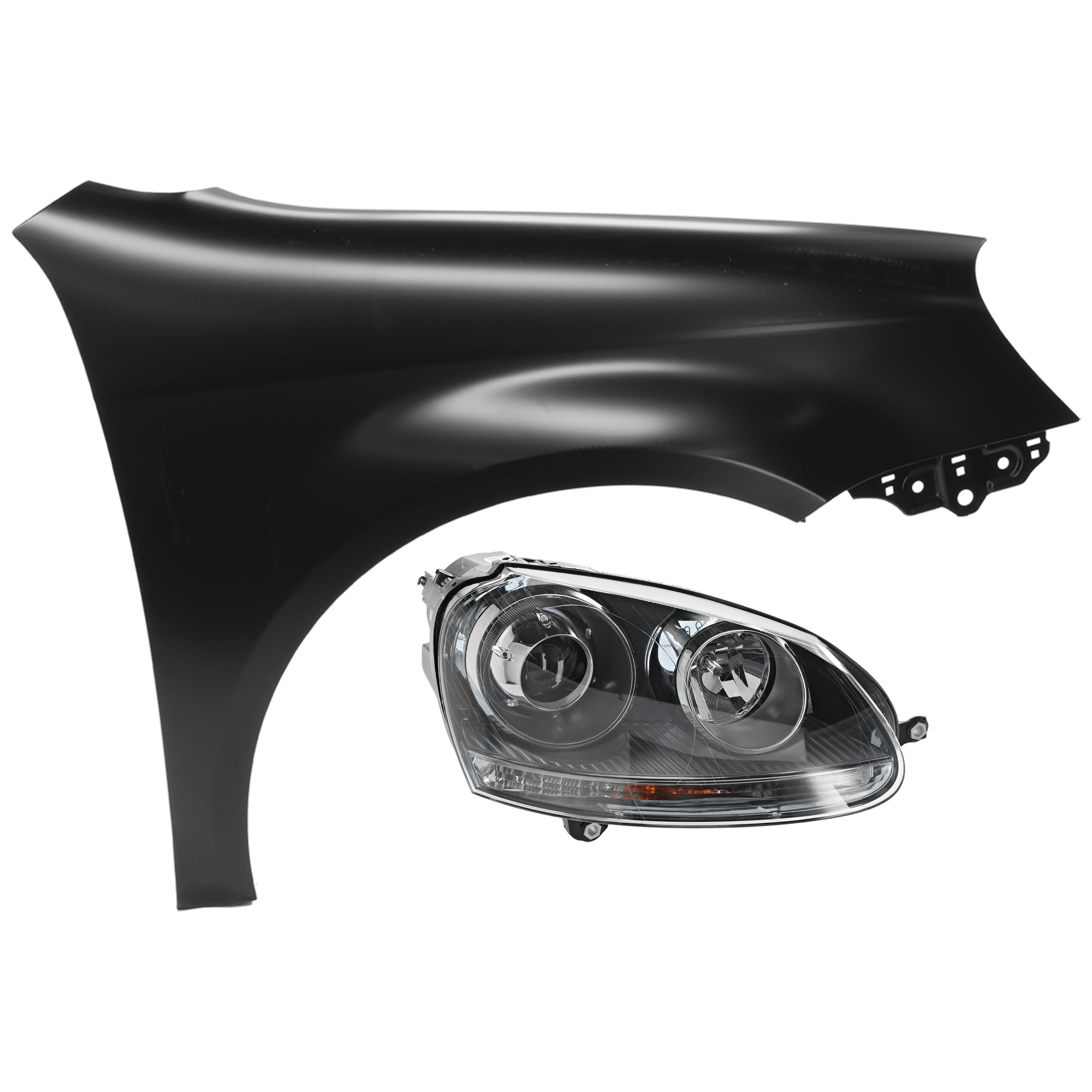 AM JETTA 05-10 HEAD LAMP RH 2 pc Kit Lens and Housing HID Xenon with Fender SKU KIT 071126-107 Partslink VW2503133 VW1241135 OEM 1K6941040B 1K5821022A