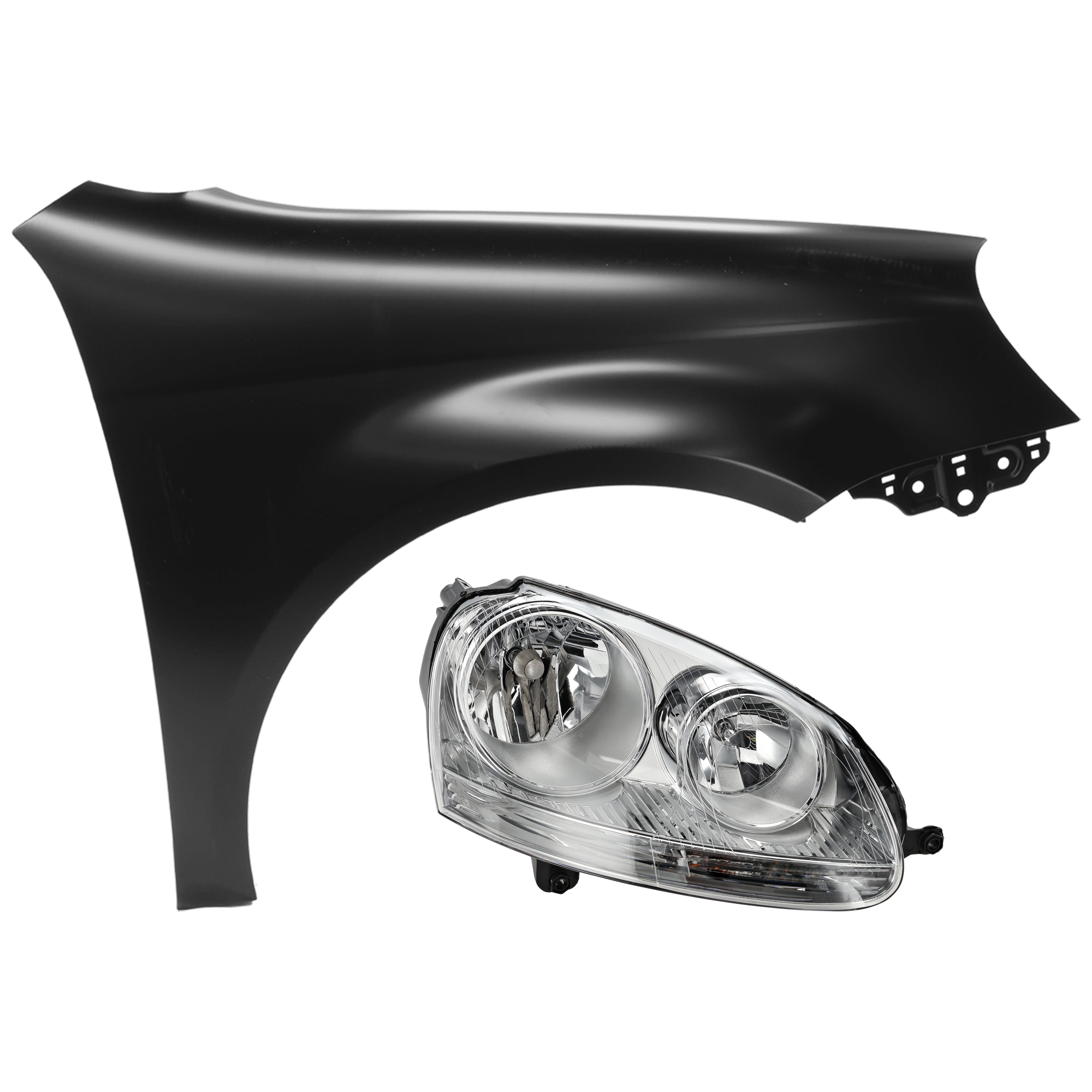 AM JETTA 05-10 HEAD LAMP RH 2 pc Kit Assembly Halogen with Fender SKU KIT 071126-108 Partslink VW2503127 VW1241135 OEM 1K6941006S 1K5821022A