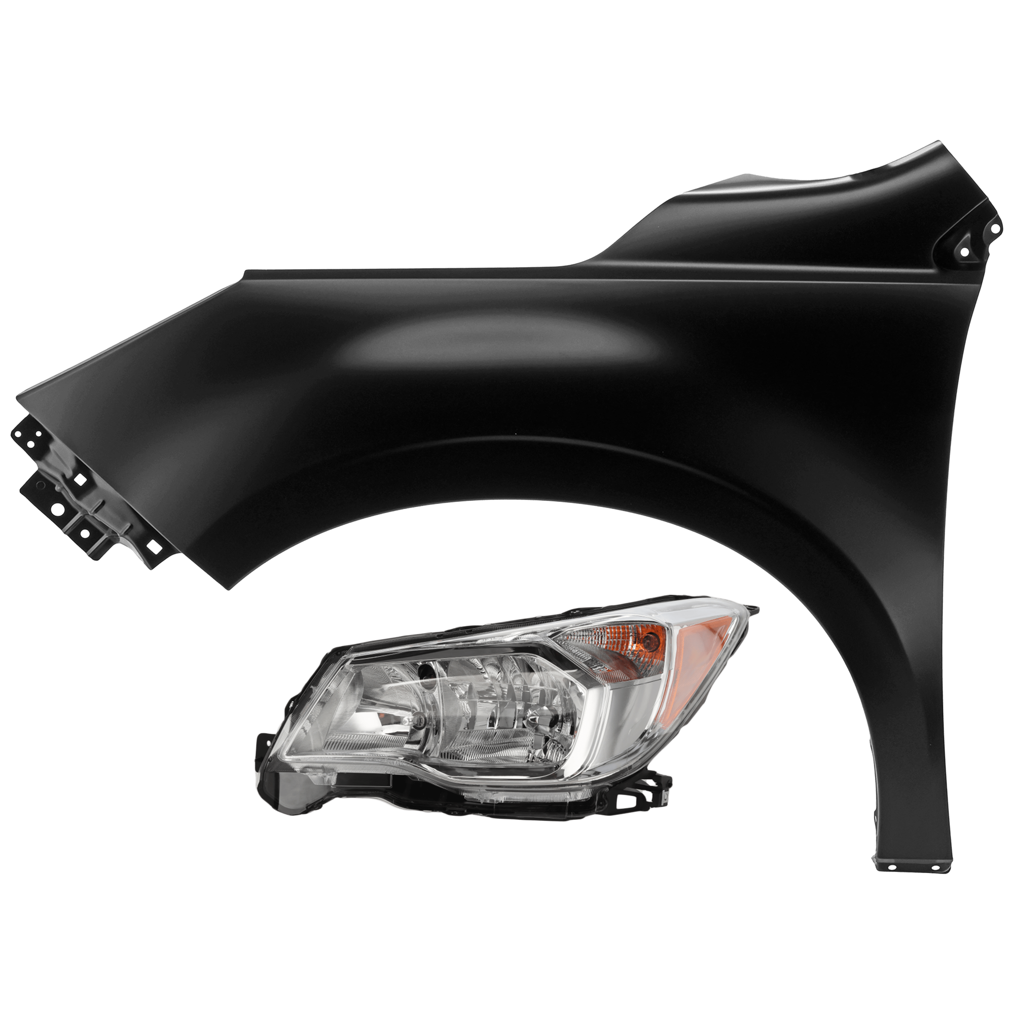AM FORESTER 14-16 HEAD LAMP LH 2 pc Kit Assembly Halogen with Fender SKU KIT 071126-110 Partslink SU2502145 SU1240138 OEM 84001SG091-57120SG0309P