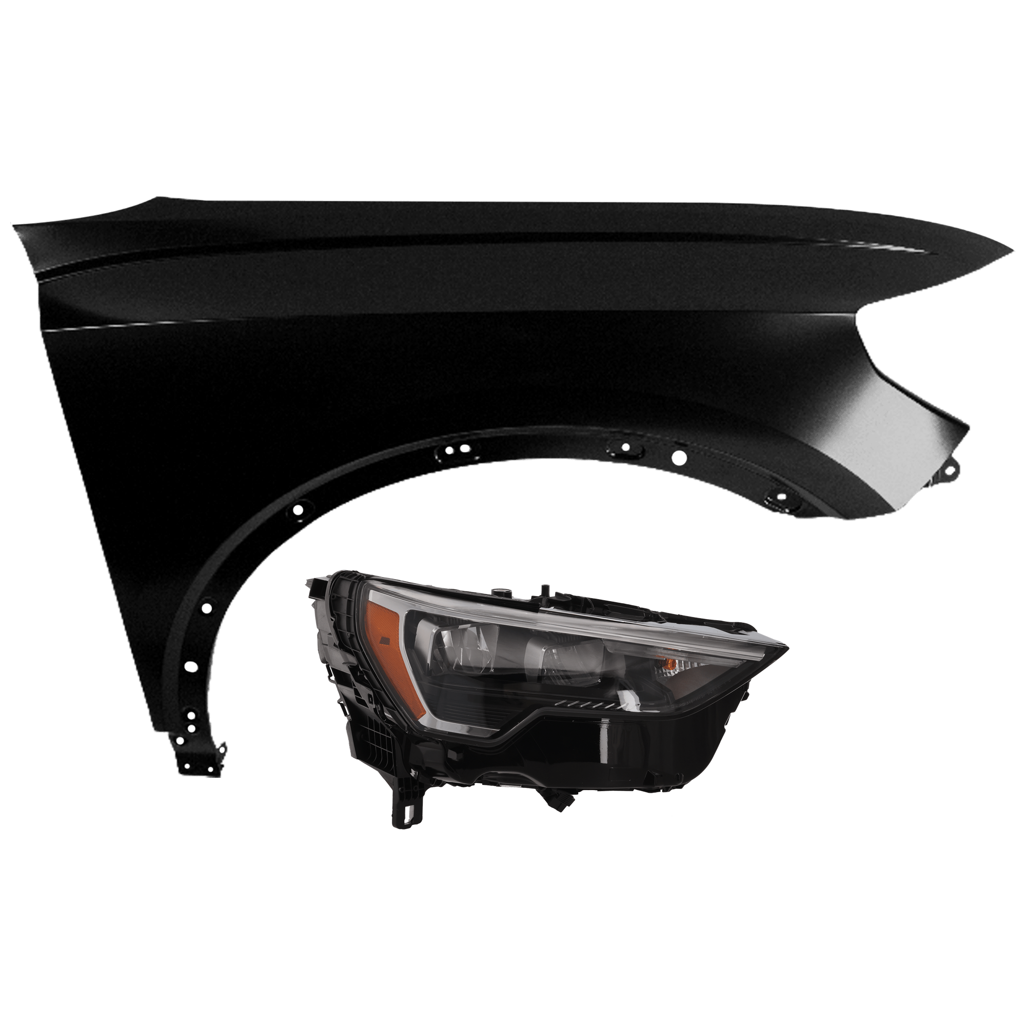 AM Q3-19-23 HEAD LAMP RH 2 pc Kit Assembly LED with Fender SKU KIT 071126-112 Partslink AU2503222 AU1241147 OEM 83A941012B 83A821022