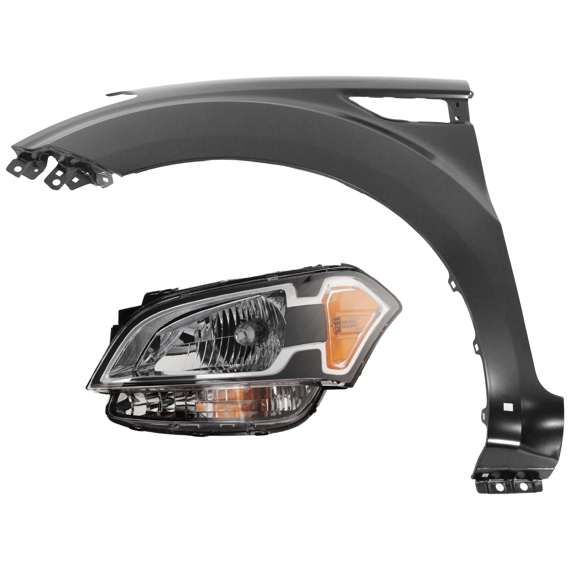 AM SOUL 10-11 HEAD LAMP LH 2 pc Kit Assembly Halogen with Fender SKU KIT 071126-113 Partslink KI2502139 KI1240130 OEM 921012K030-663112K500